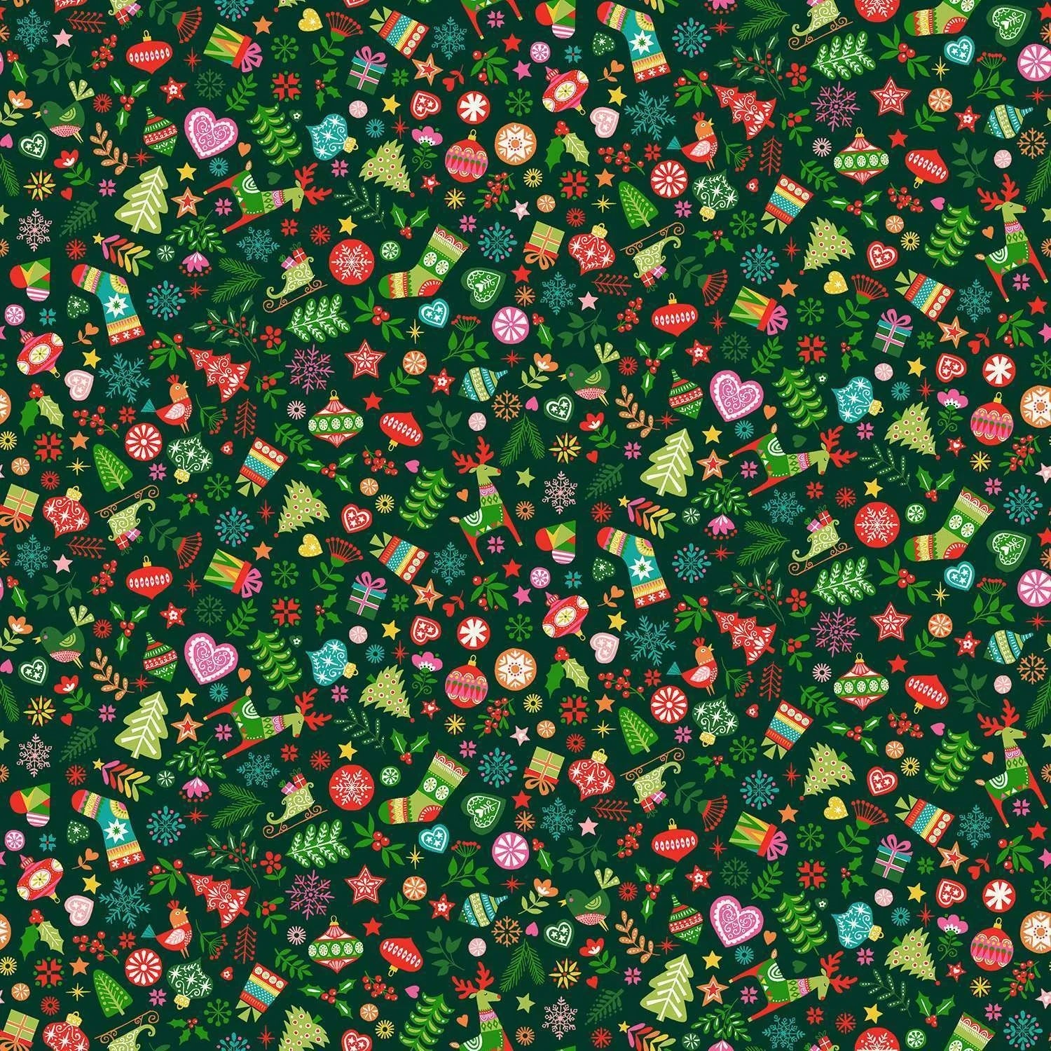 Christmas Brights | Green Ornaments by Makower UK for Andover Fabrics | MU-021-G