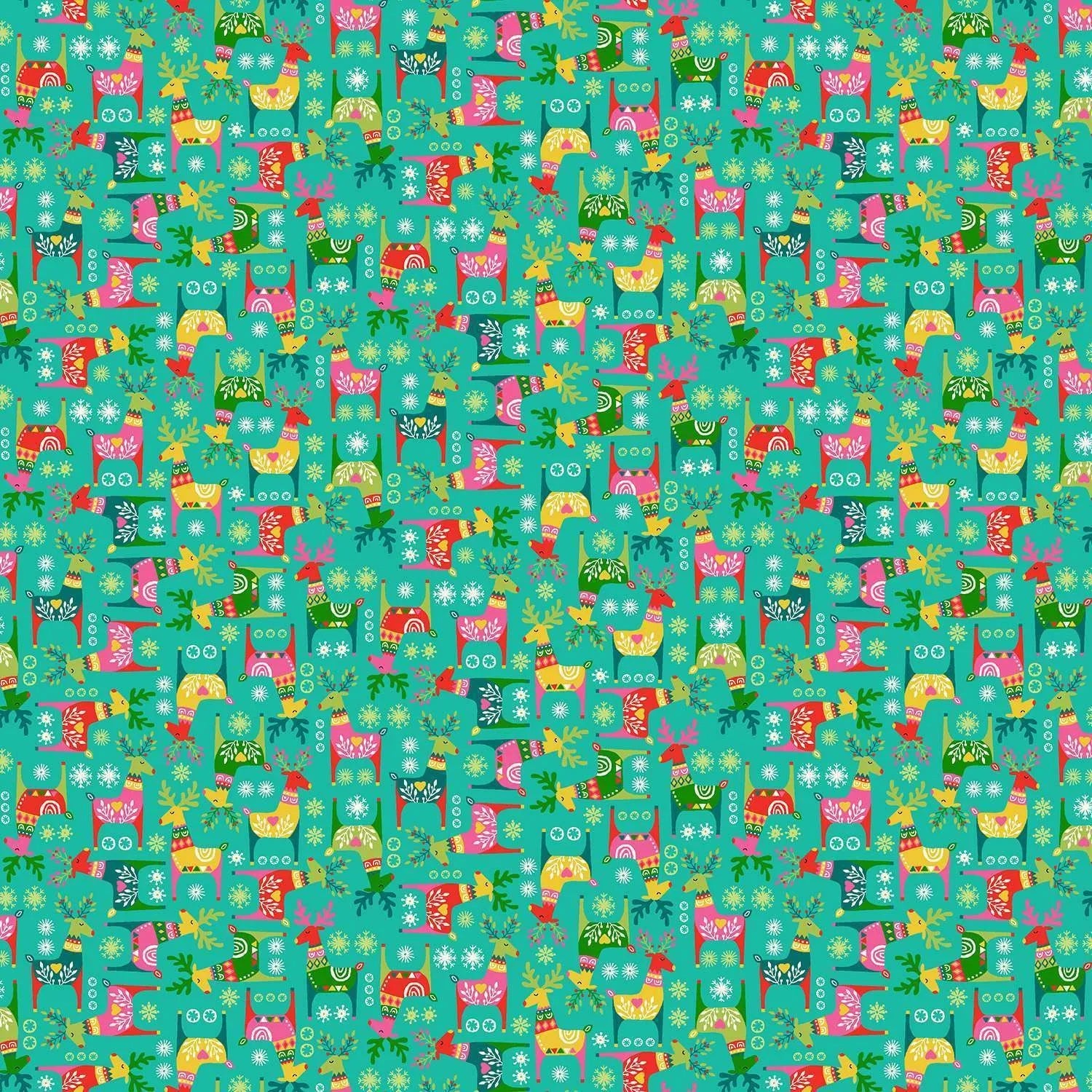 Christmas Brights | Teal Rudolph by Makower UK for Andover Fabrics | MU-023-T