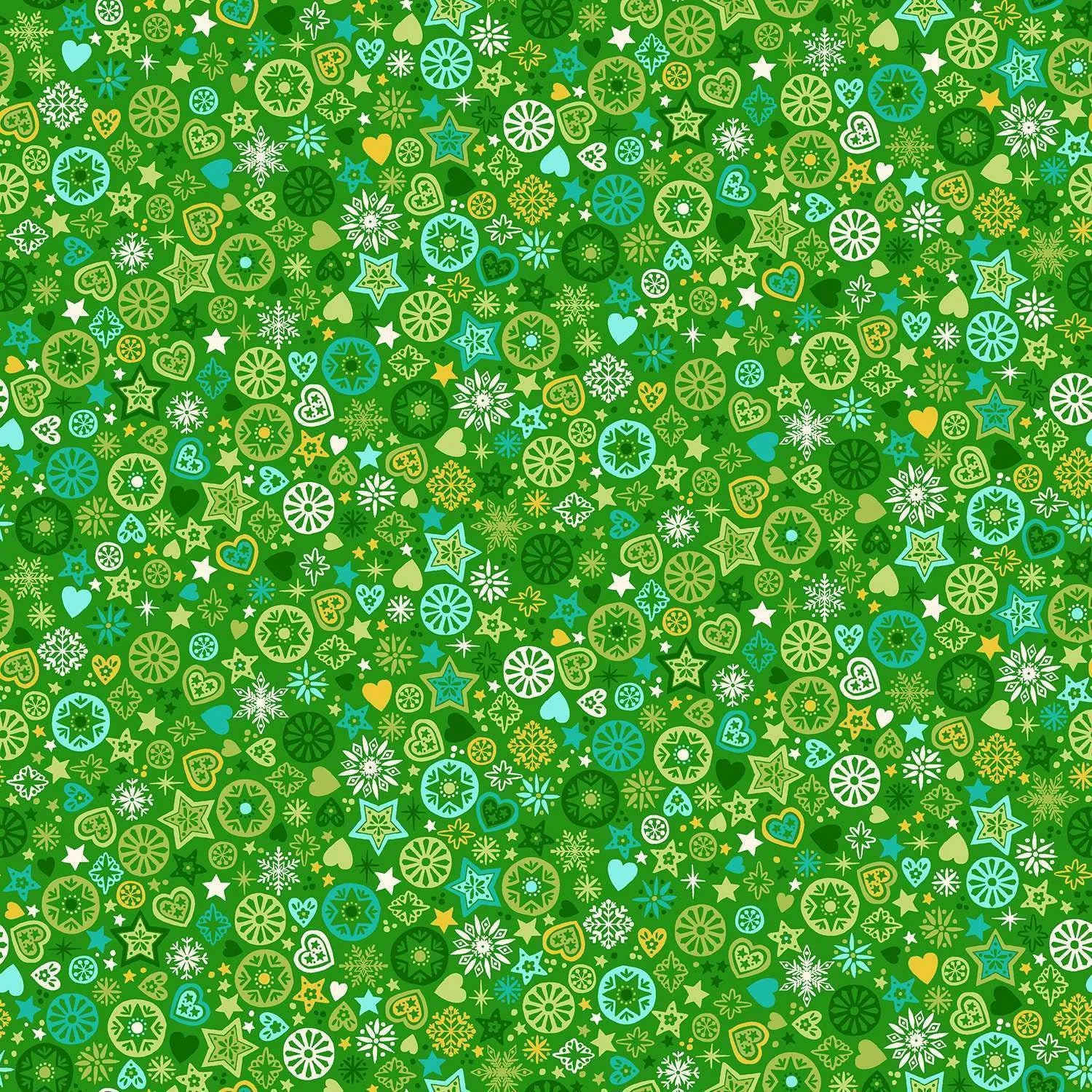 Christmas Brights | Green Merry Motifs by Makower UK for Andover Fabrics | MU-024-G