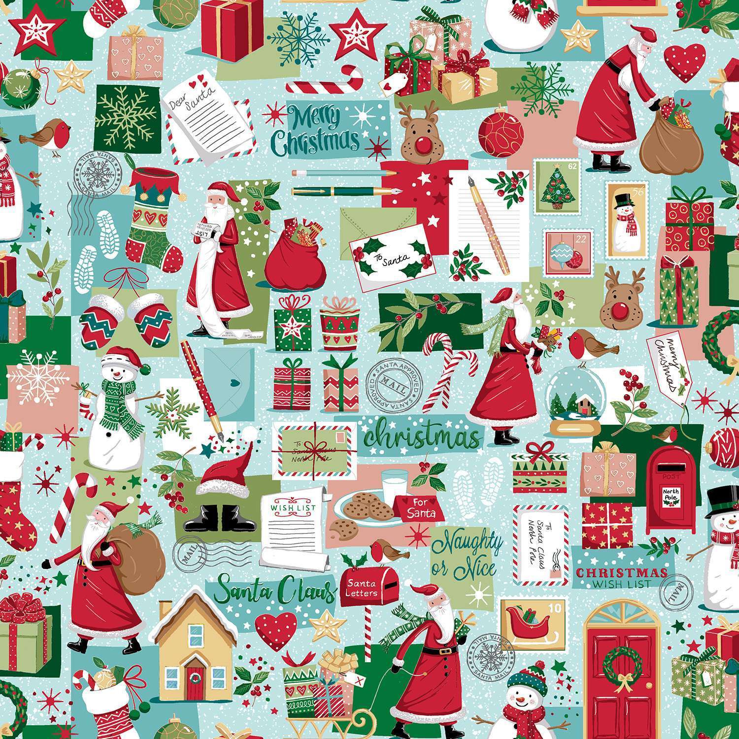 Christmas Wishes | Dear Santa Blue by Makower UK for Andover Fabrics | MU-032-B