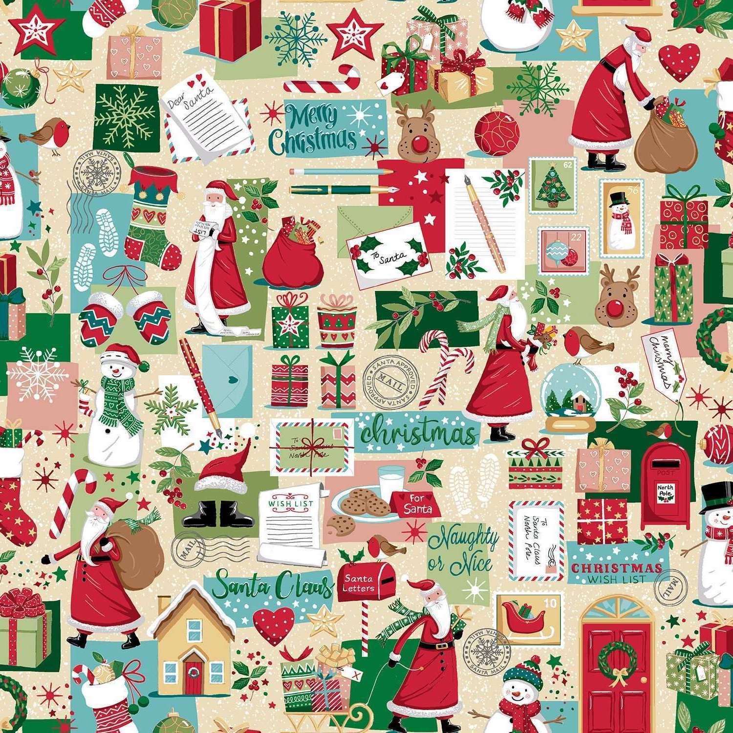 Christmas Wishes | Dear Santa Cream by Makower UK for Andover Fabrics | MU-032-Q