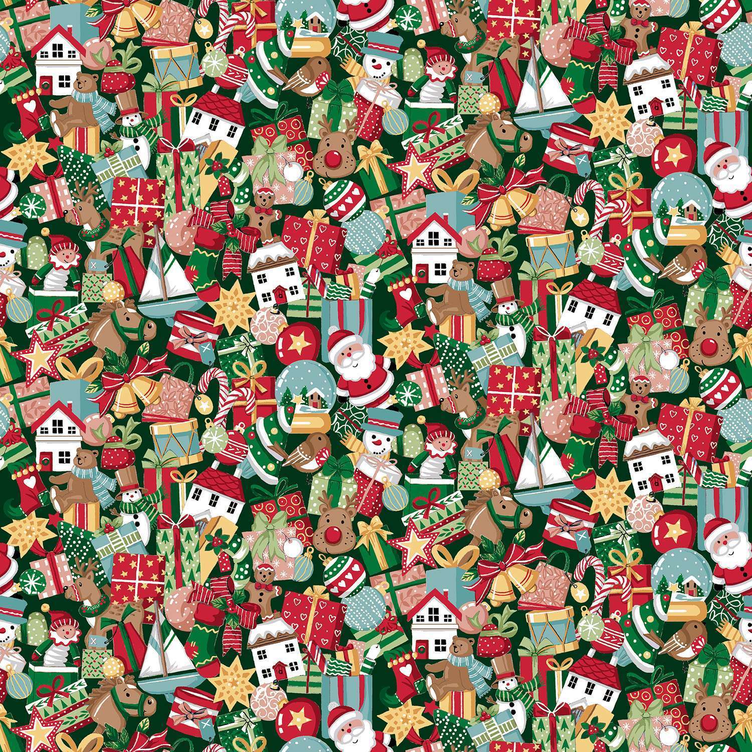 Christmas Wishes | Stocking Fillers Green by Makower UK for Andover Fabrics | MU-033-G