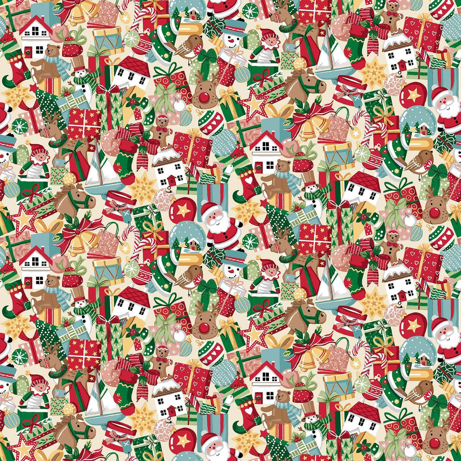 Christmas Wishes | Stocking Fillers Cream by Makower UK for Andover Fabrics | MU-033-Q