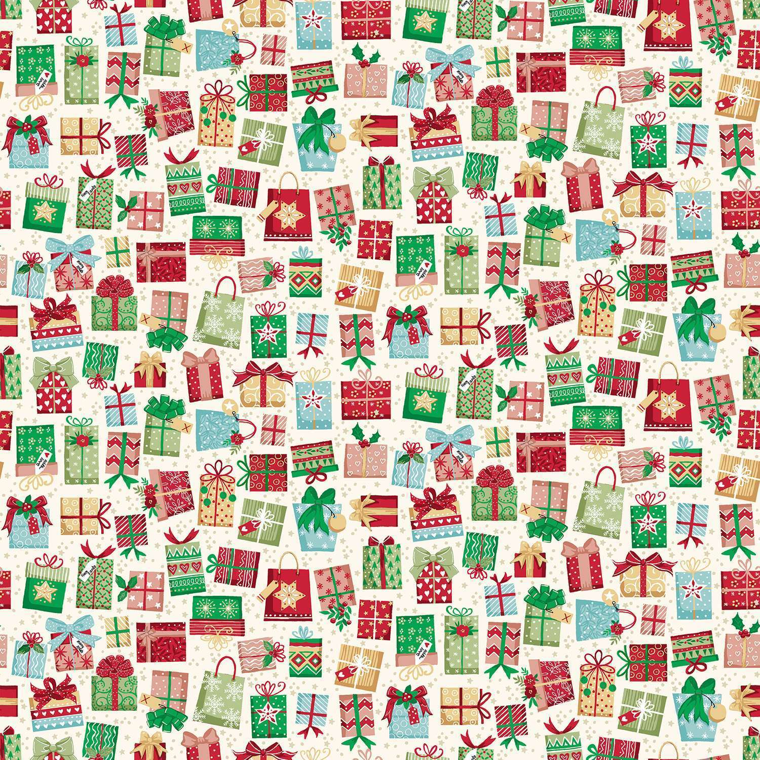 Christmas Wishes | Gifts Galore Cream by Makower UK for Andover Fabrics | MU-034-Q