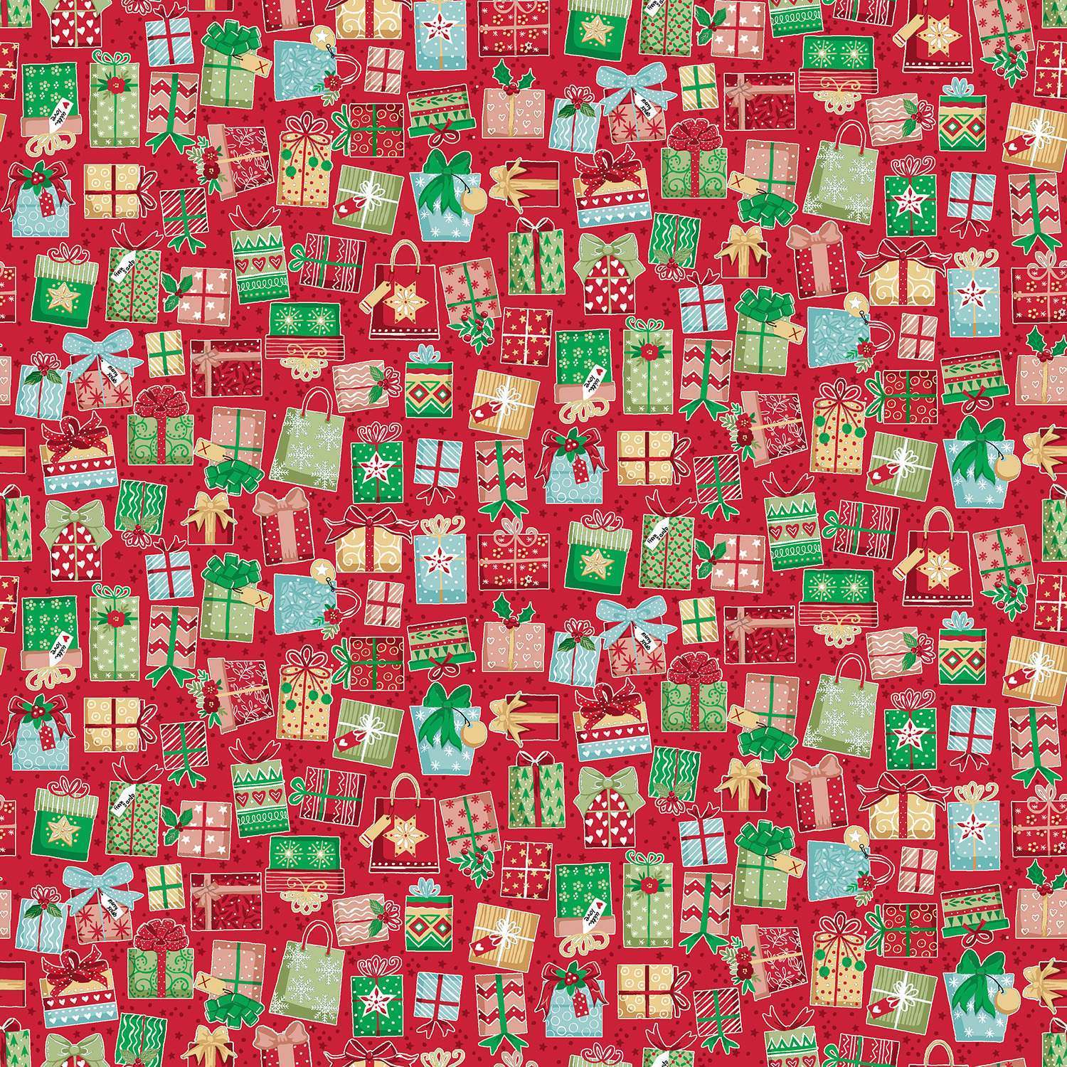 Christmas Wishes | Gifts Galore Red by Makower UK for Andover Fabrics | MU-034-R