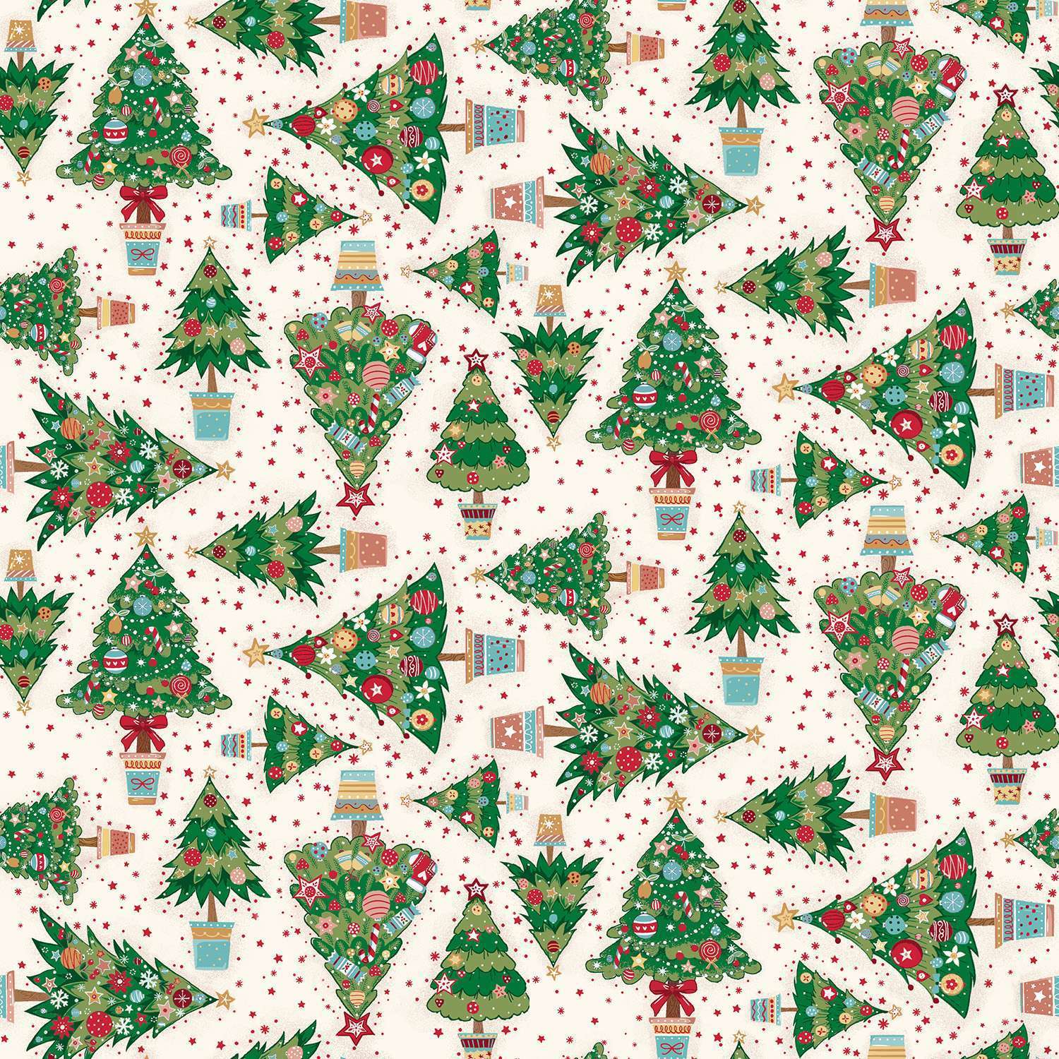 Christmas Wishes | Christmas Tree Cream by Makower UK for Andover Fabrics | MU-036-Q