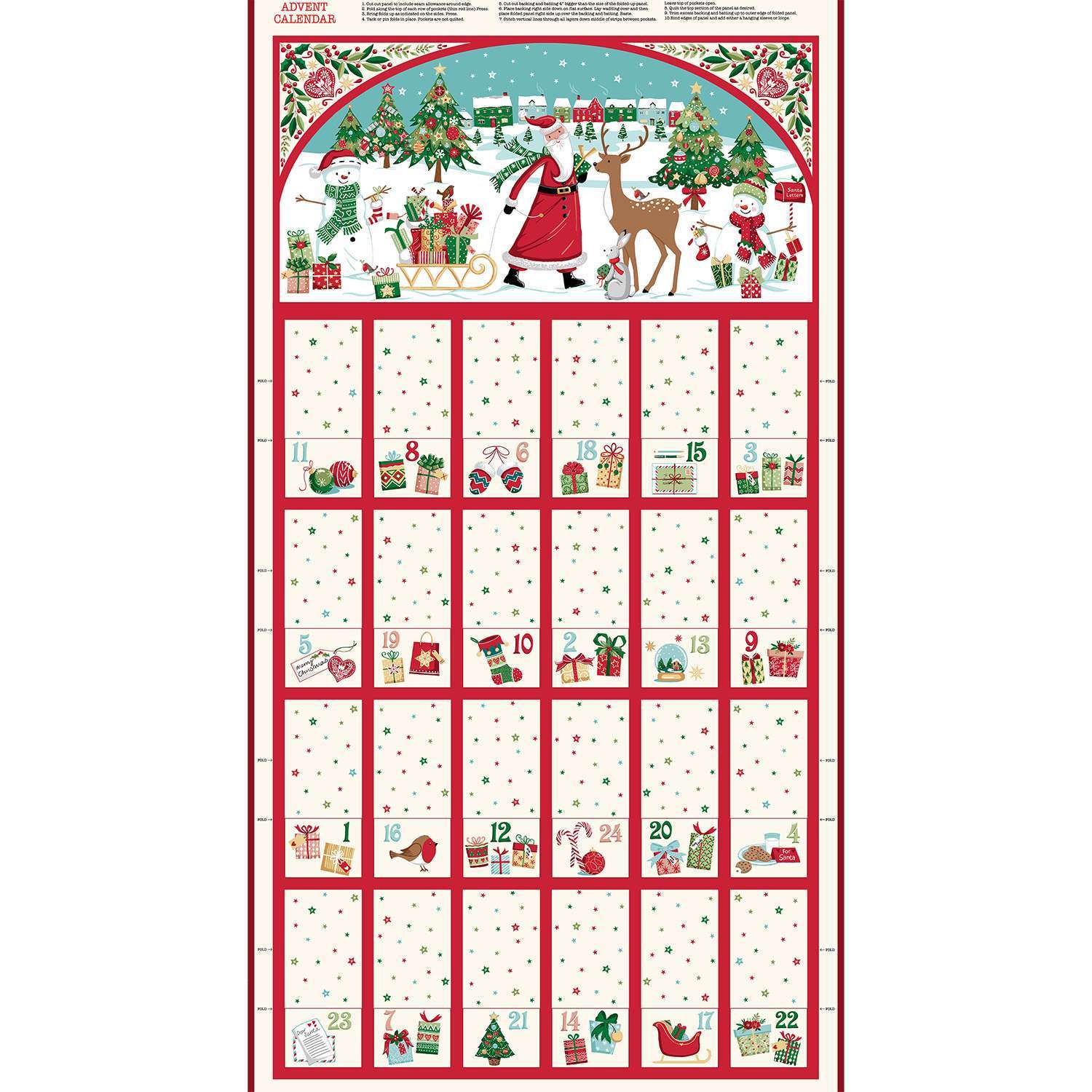 Christmas Wishes | Advent Calendar Panel by Makower UK for Andover Fabrics | MU-039-1