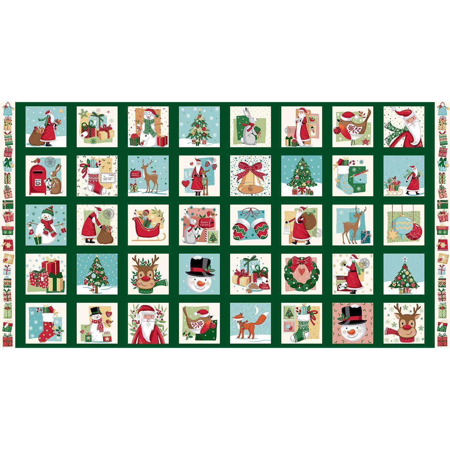 Christmas Wishes | Multi Squares Panel by Makower UK for Andover Fabrics | MU-040-1