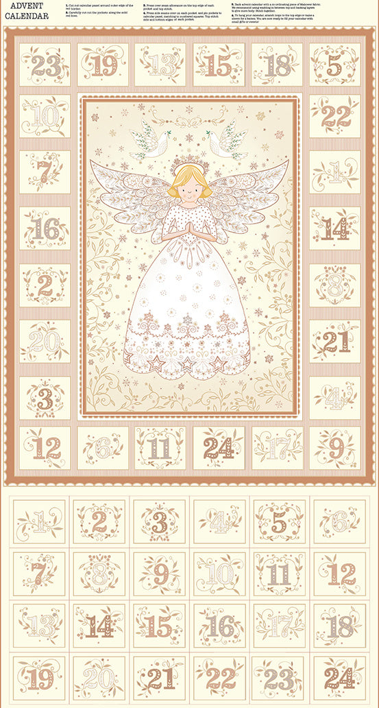 Angels | Cream Advent Calendar Panel by Makower UK for Andover Fabrics | MU-042-Q