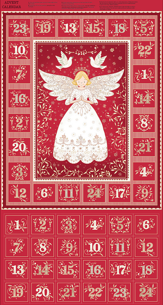 Angels | Red Advent Calendar Panel by Makower UK for Andover Fabrics | MU-042-R