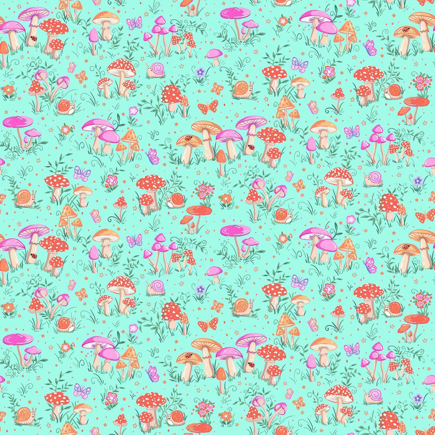 Fairy Dust | Teal Toadstool by Makower UK for Andover Fabrics | MU-051-T