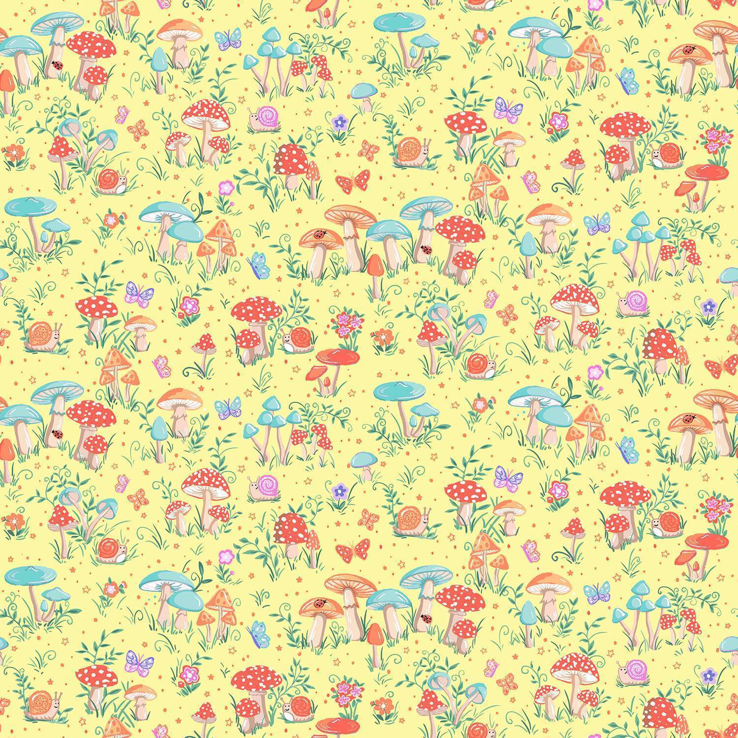 Fairy Dust | Yellow Toadstool by Makower UK for Andover Fabrics | MU-051-Y