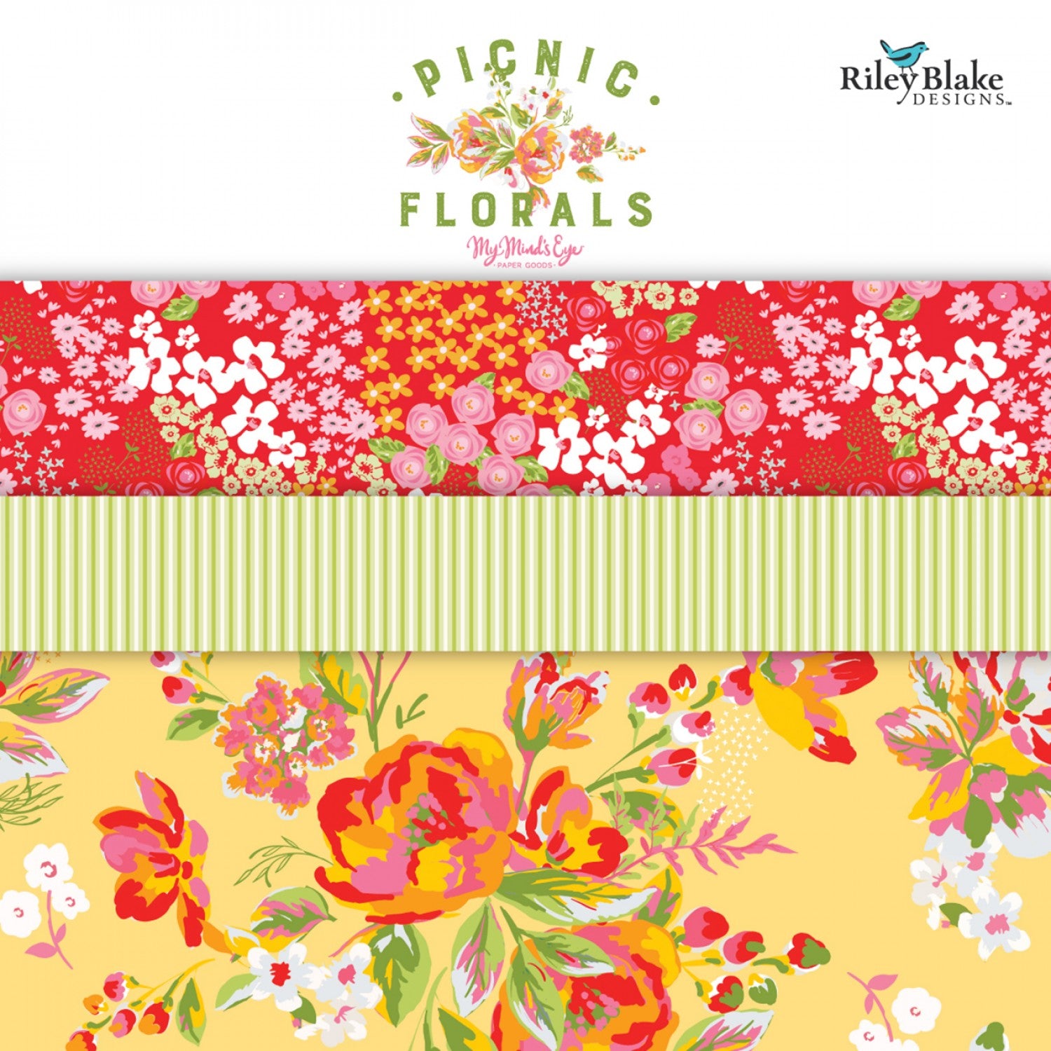 Picnic Florals - Stripes Green by My Mind's Eye for Riley Blake