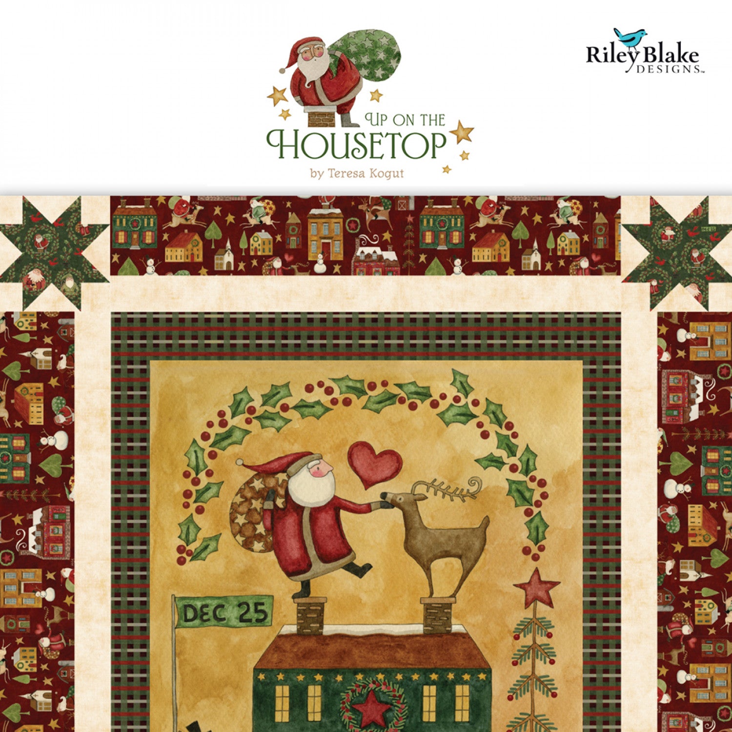 Up on the Housetop | Santa Holly Dark Cranberry by Teresa Kogut for Riley Blake