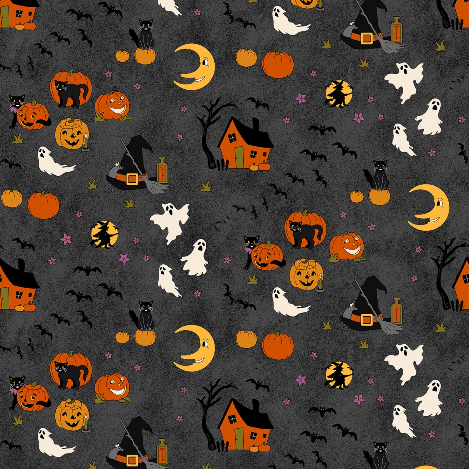 No Tricks, Just Treats | Grey Motif Allover by Hannah West for Henry Glass