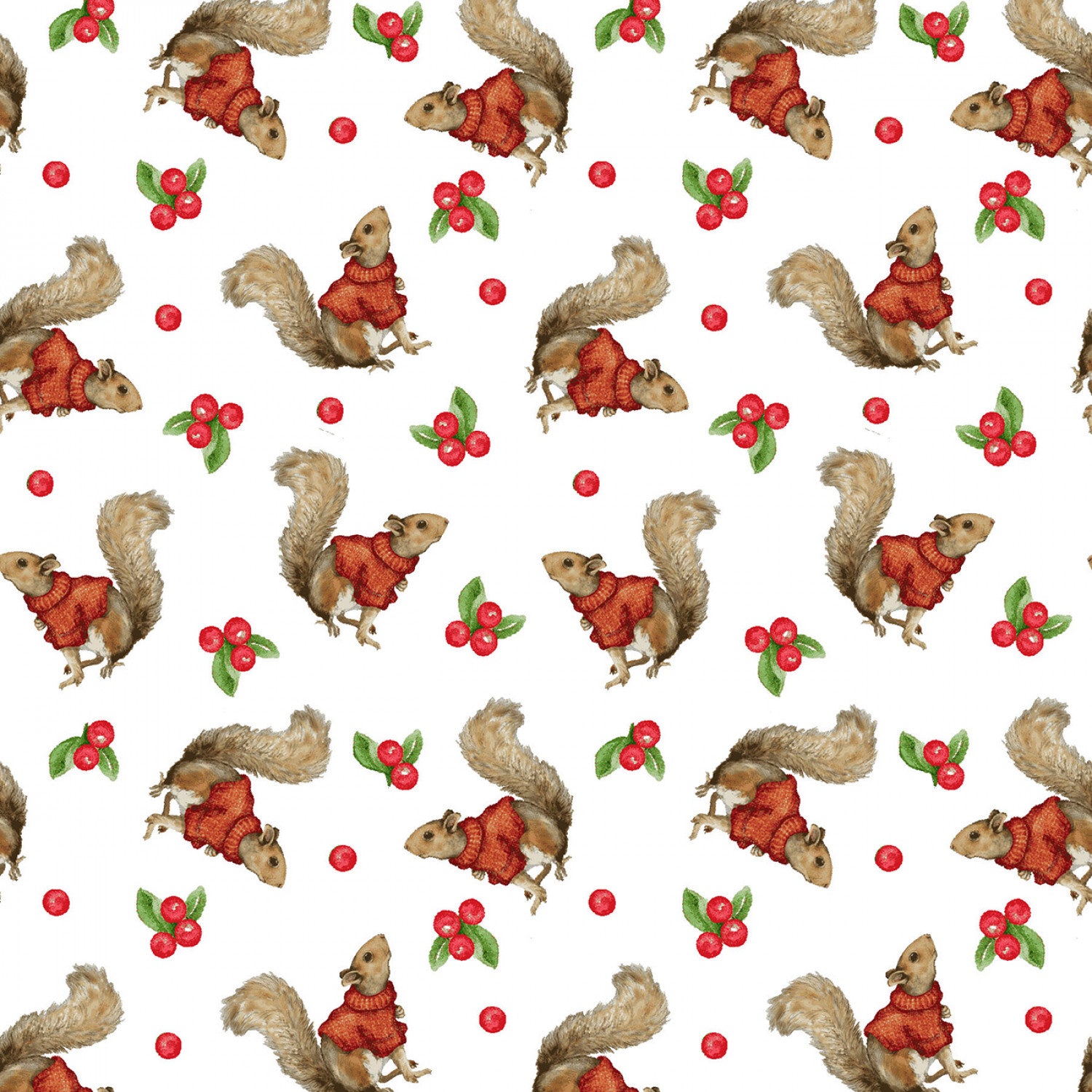 Magical Menagerie | Red-White Tossed Squirrels by Grace Violet Designs for Henry Glass | 1367-83