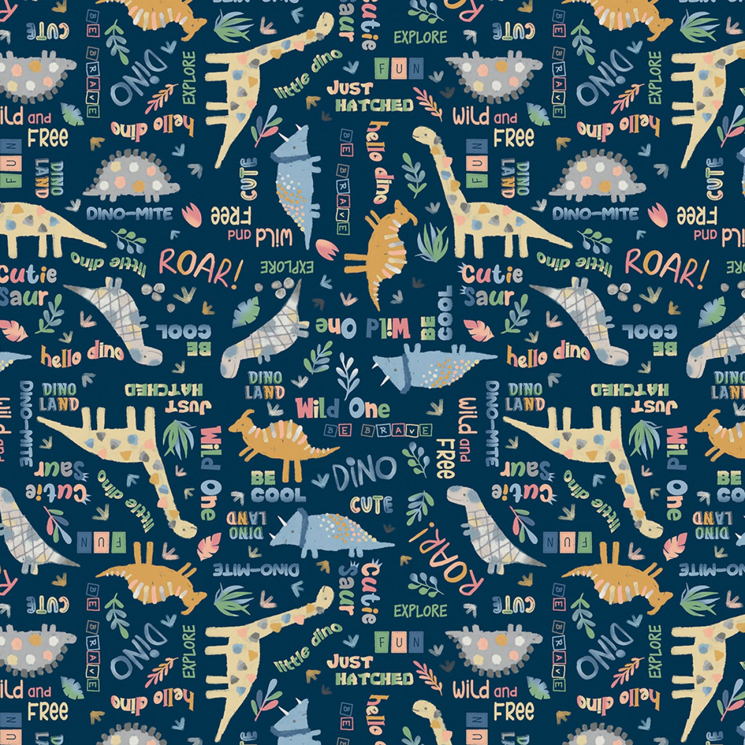 Baby Dino Comfort Flannel - Words Navy from Benartex