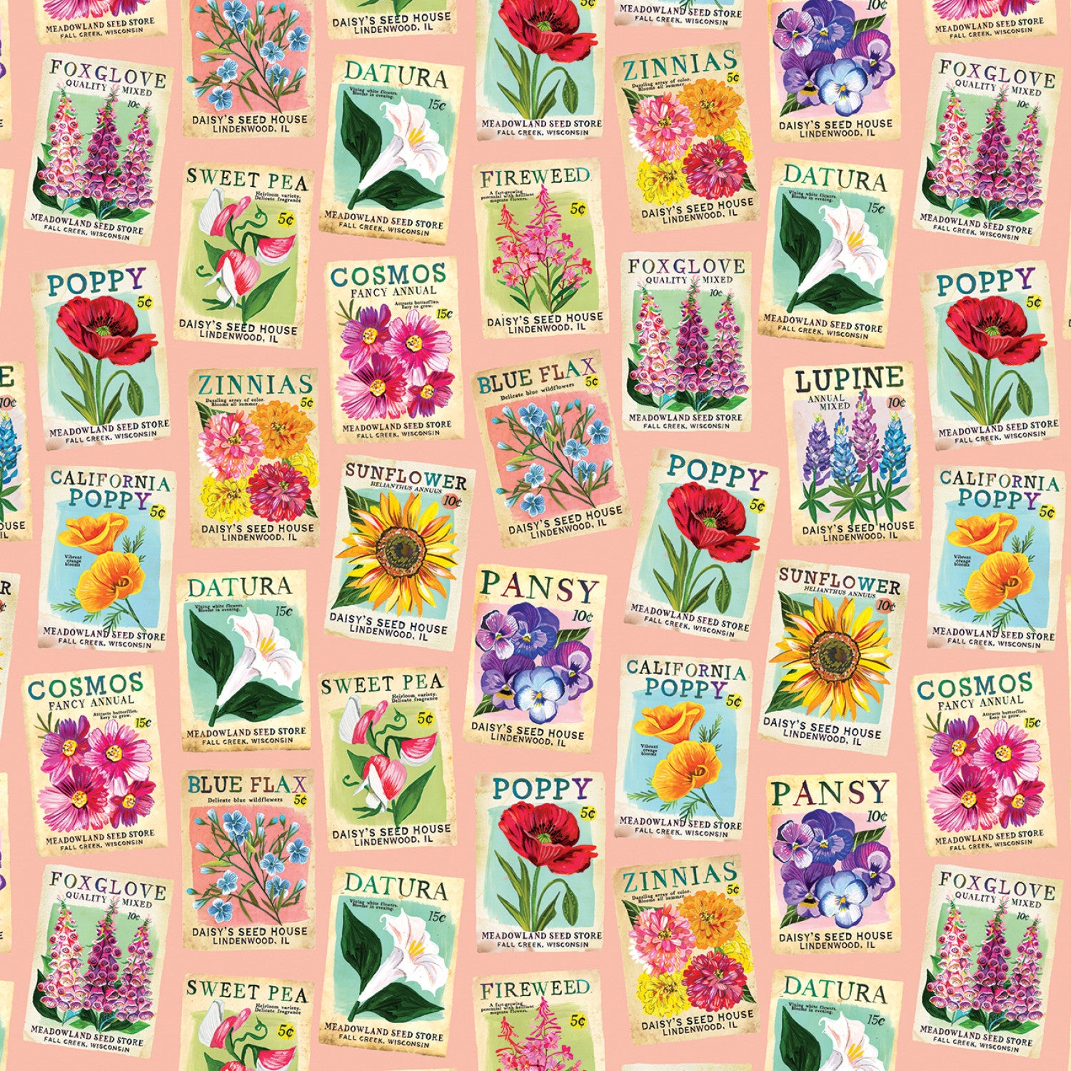 A Wildflower Heart | Heritage Seedpacks - Light Peach Jam by Katie Daisy for Benartex | 16509-26