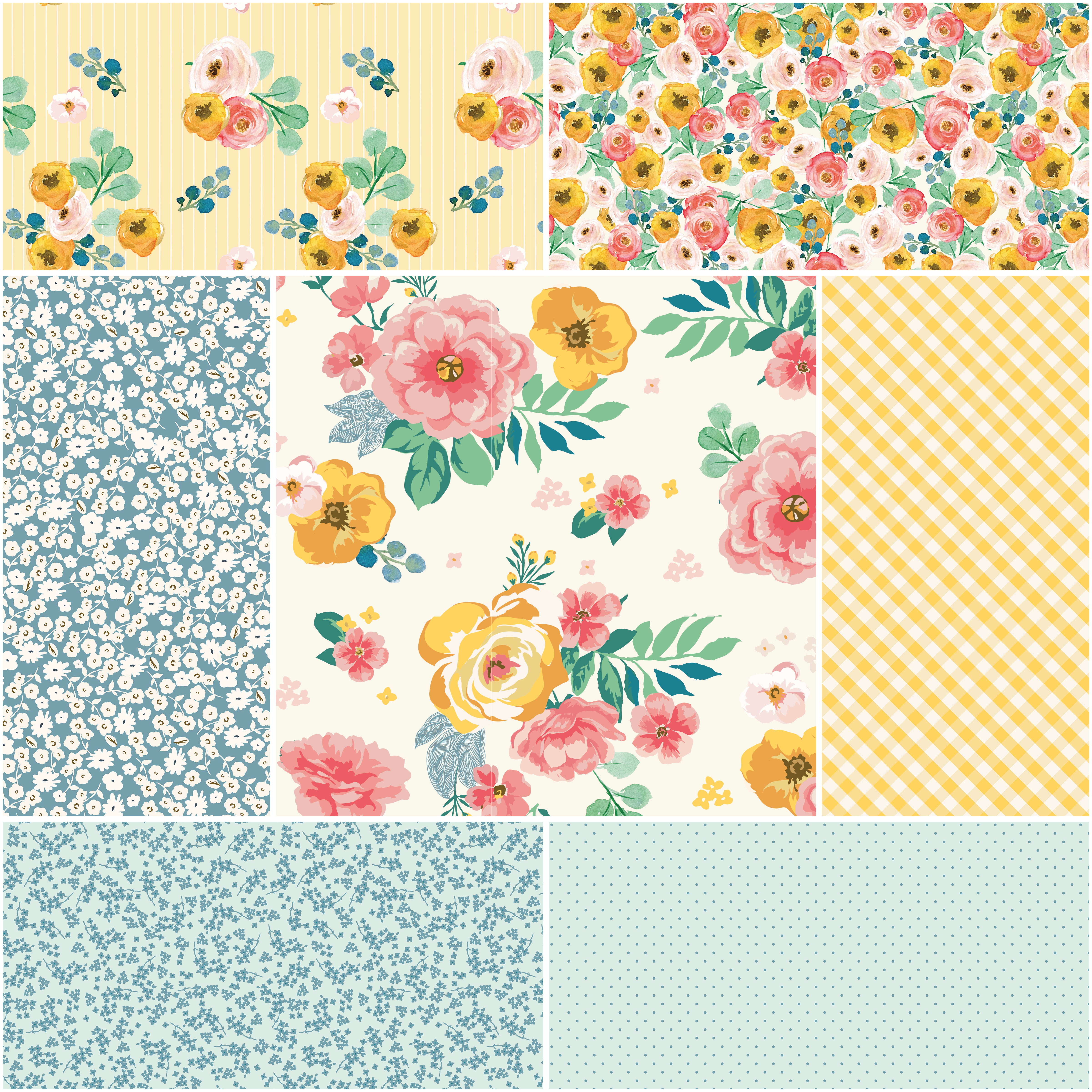 Spring Gardens | 1-Yard Bundle Cream by My Mind's Eye for Riley Blake | 7 pcs