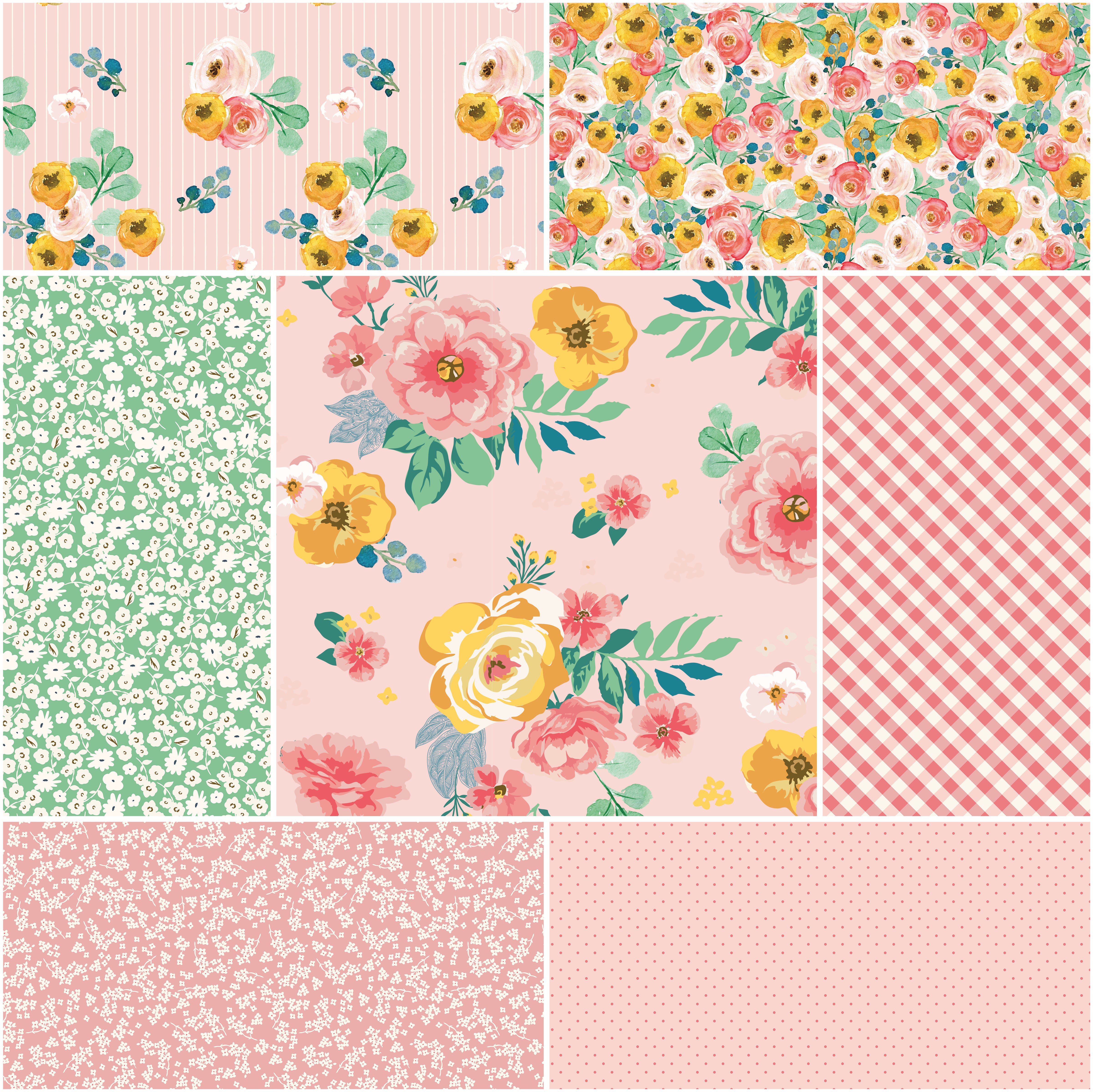 Spring Gardens | 1-Yard Bundle Pink by My Mind's Eye for Riley Blake | 7 pcs