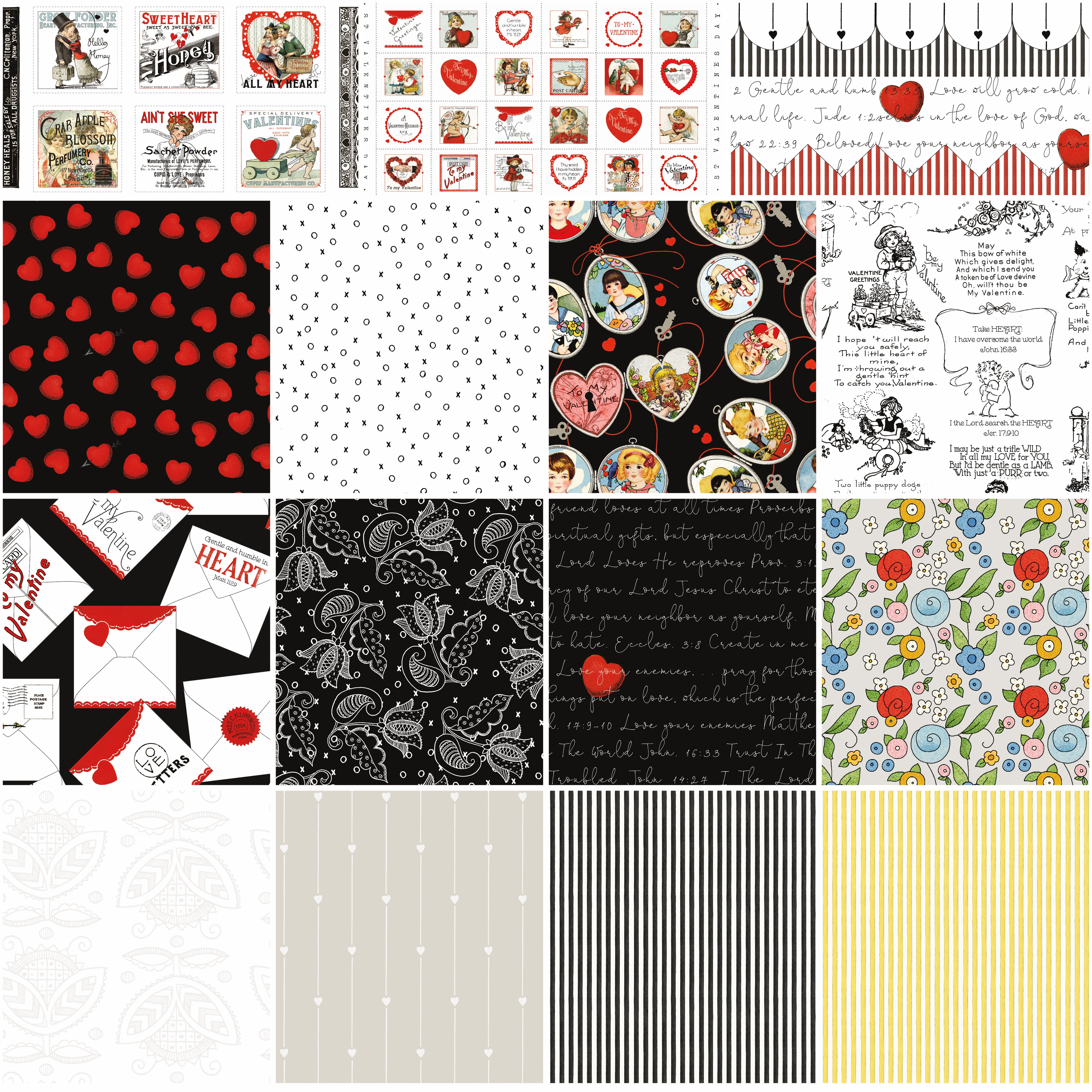 All My Heart | 1-Yard Bundle Black by J. Wecker Frisch for Riley Blake | 15 pcs