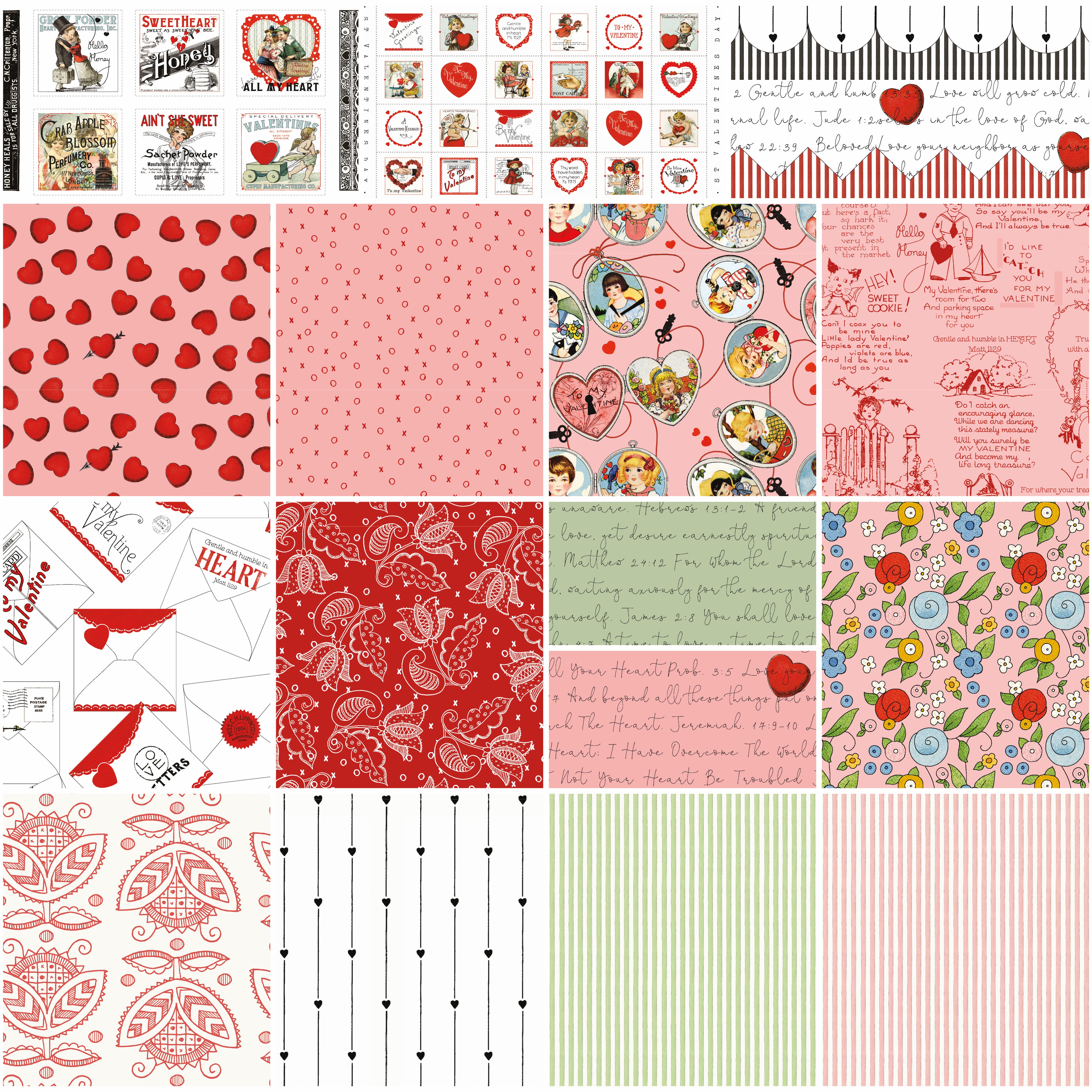 All My Heart | 1-Yard Bundle Pink by J. Wecker Frisch for Riley Blake | 16 pcs