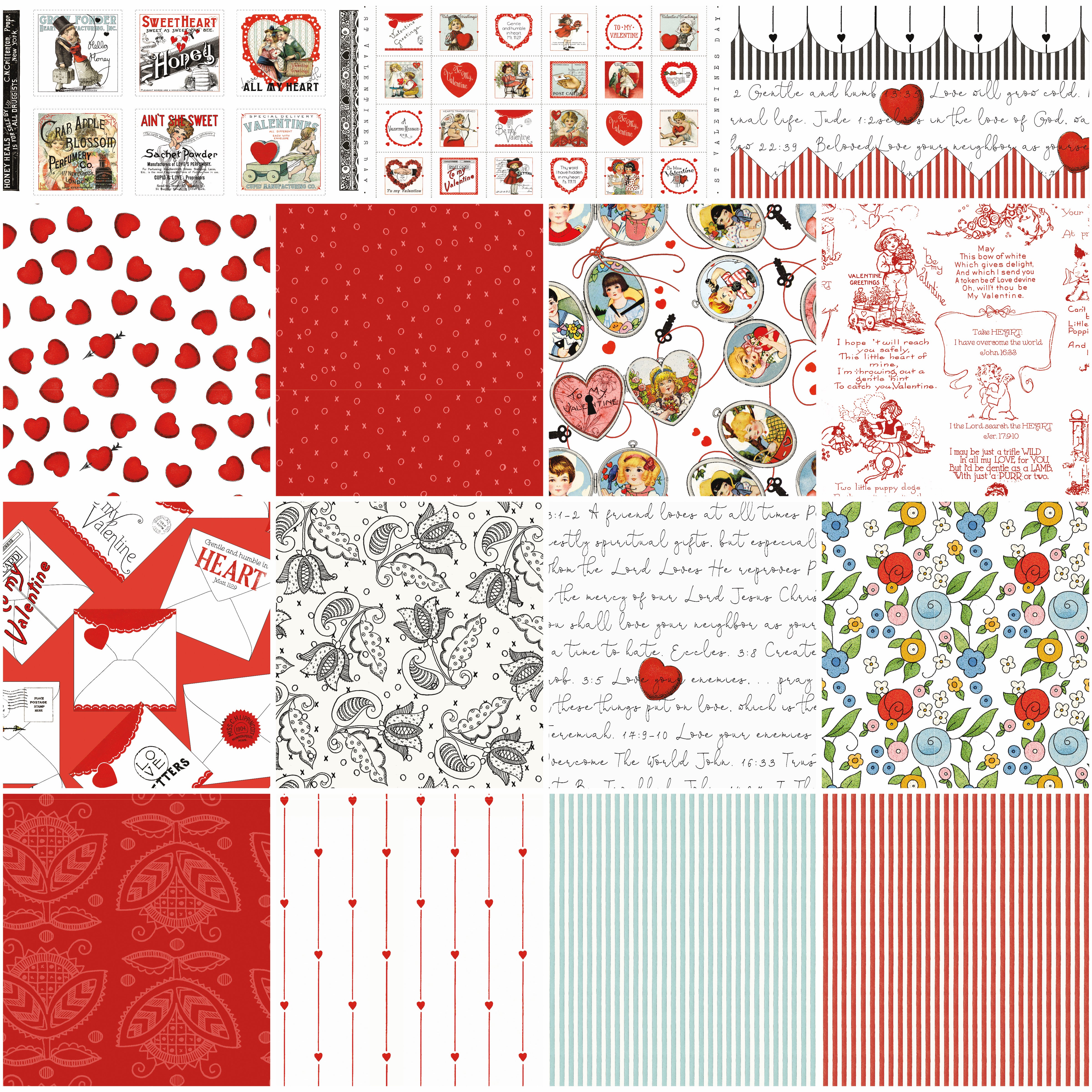 All My Heart | 1-Yard Bundle Red by J. Wecker Frisch for Riley Blake | 15 pcs