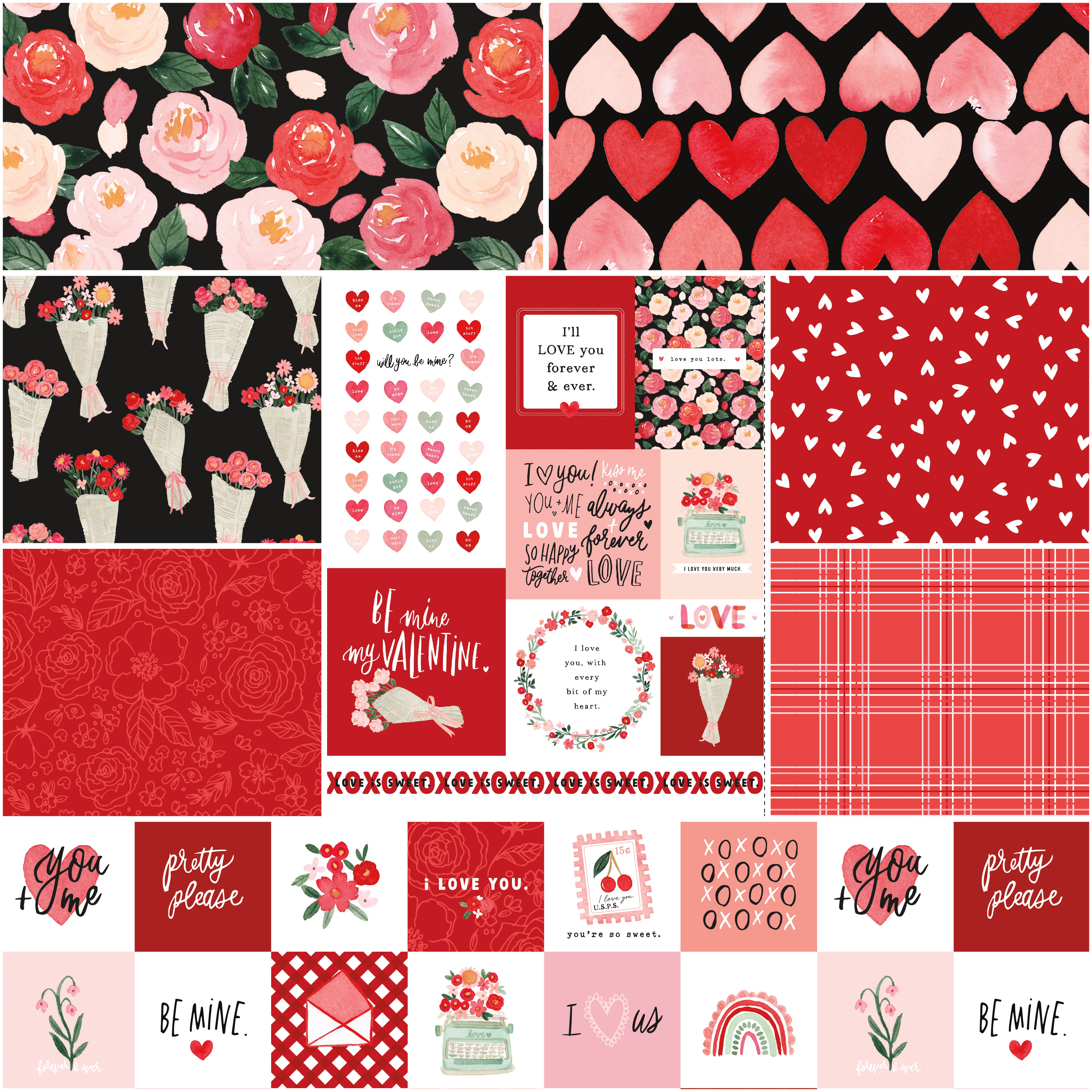 My Valentine | 1-Yard Bundle Black by Echo Park Paper Co. for Riley Blake | 8 pcs