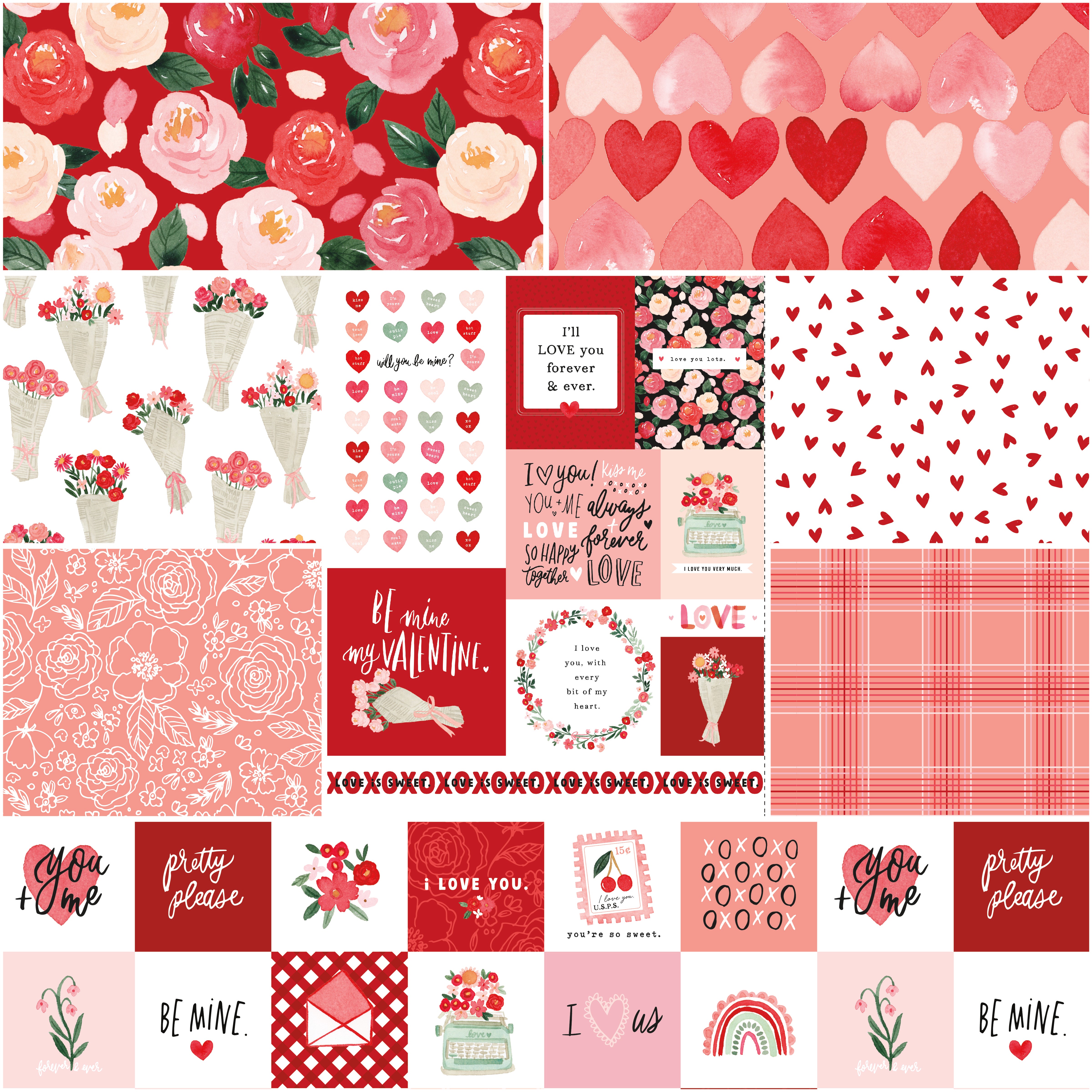 My Valentine | 1-Yard Bundle Red by Echo Park Paper Co. for Riley Blake | 8 pcs