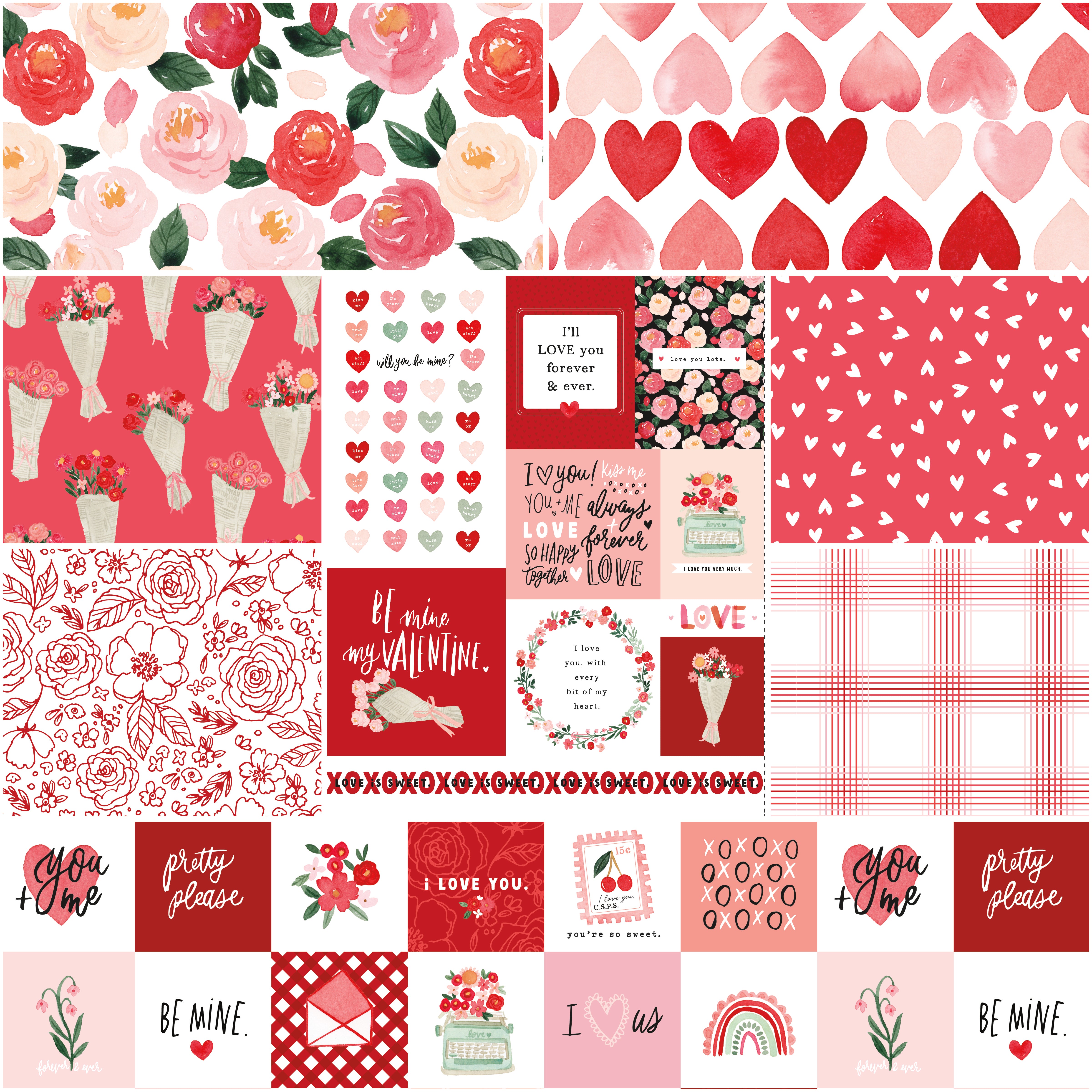 My Valentine | 1-Yard Bundle White by Echo Park Paper Co. for Riley Blake | 8 pcs