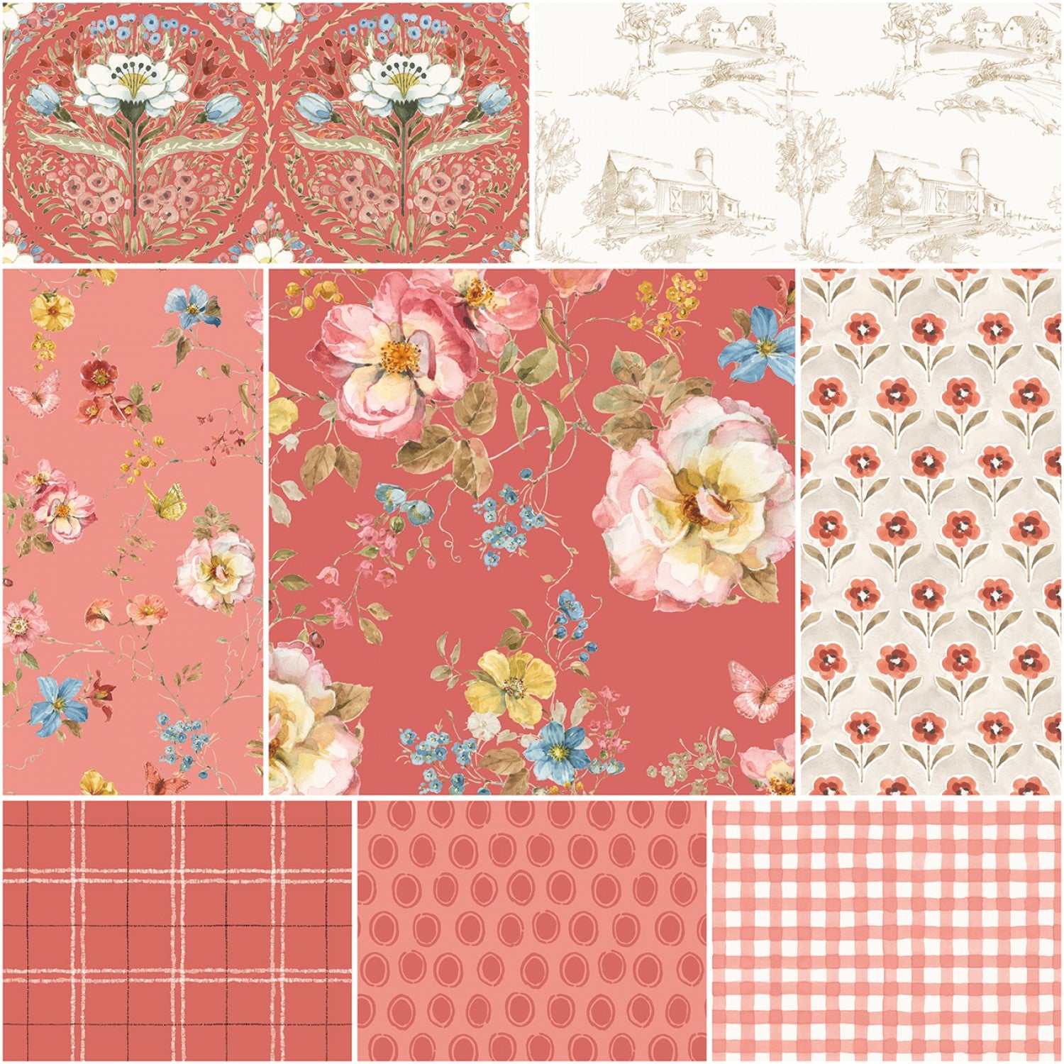 Countryside | 1-Yard Bundle Red by Lisa Audit for Riley Blake | 8 pcs