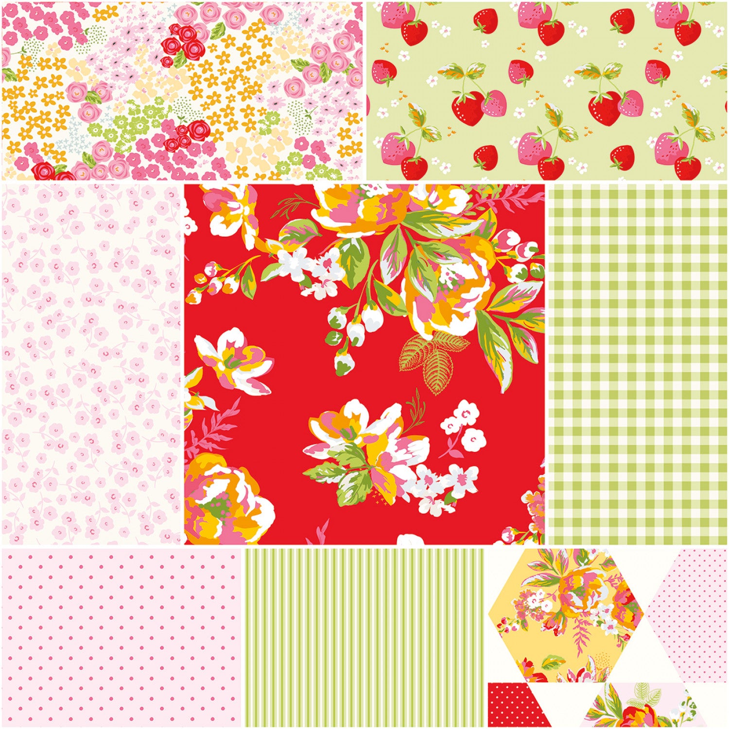Picnic Florals 1-Yard Bundle Red by My Mind's Eye for Riley Blake (8pcs)