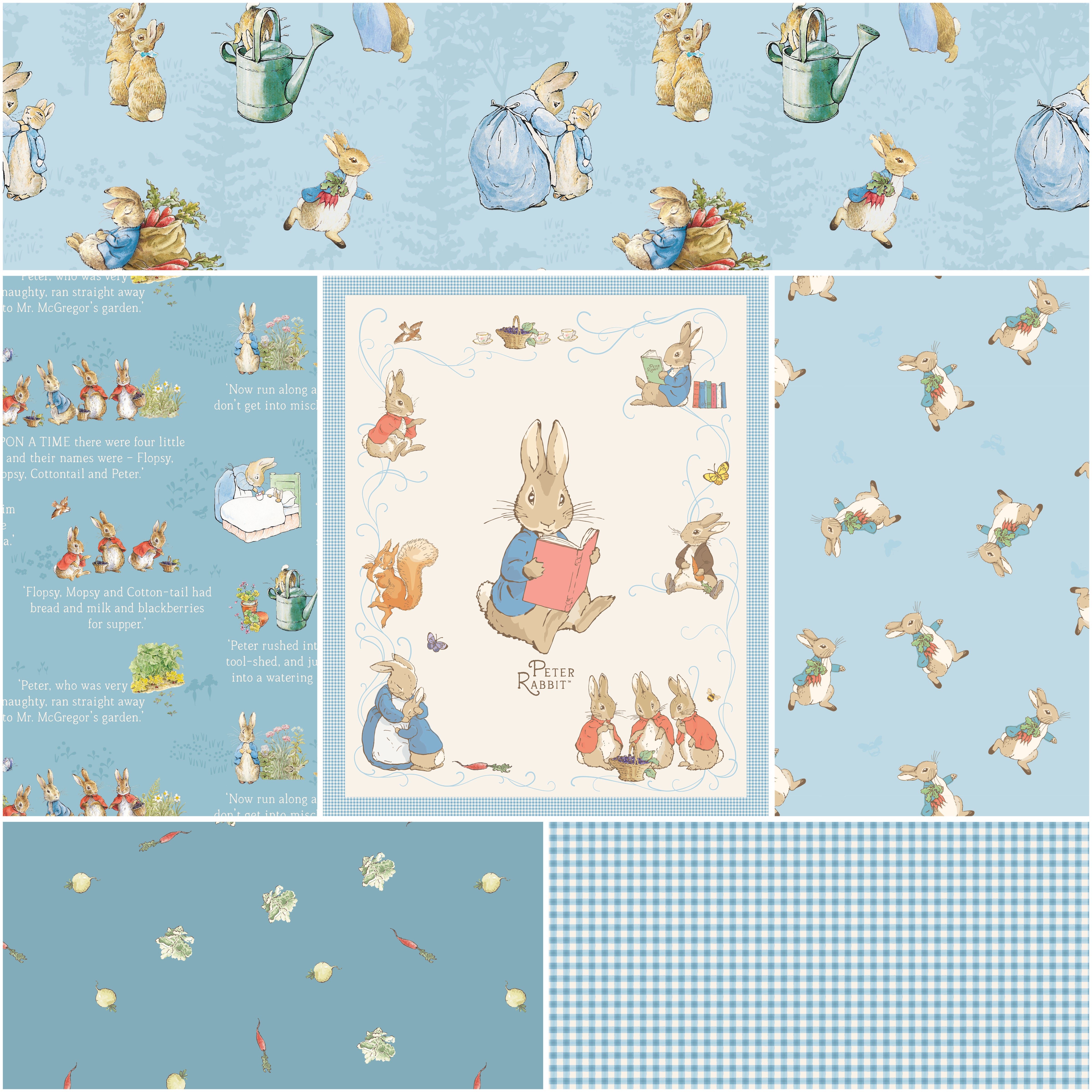 The Tale of Peter Rabbit | 1-Yard Bundle Blue by Beatrix Potter for Riley Blake | 6 pcs