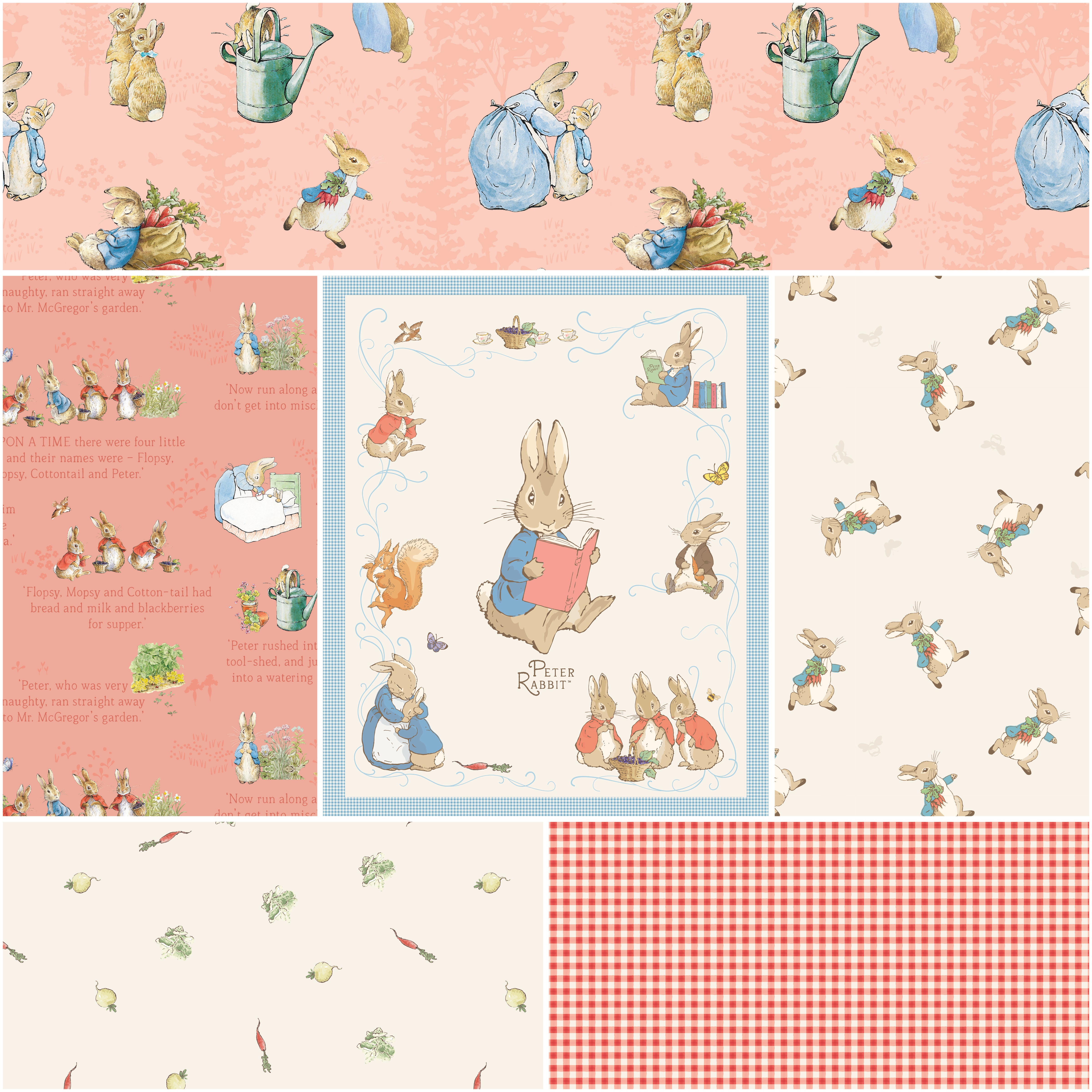 The Tale of Peter Rabbit | 1-Yard Bundle Coral by Beatrix Potter for Riley Blake | 6 pcs