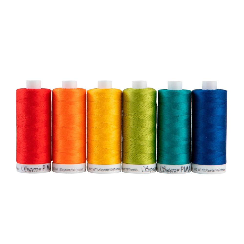 Superior Threads Pima 50wt Cotton 6-spool collection: BRIGHTS