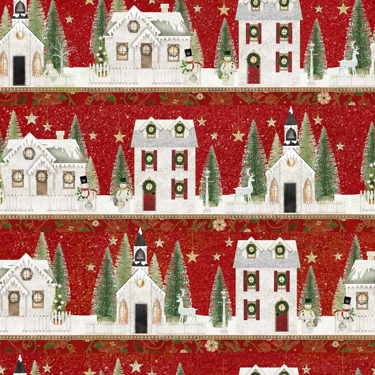 French Countryside Christmas | Christmas Village Rows Red by Beth Albert for 3 Wishes | 20920-RED