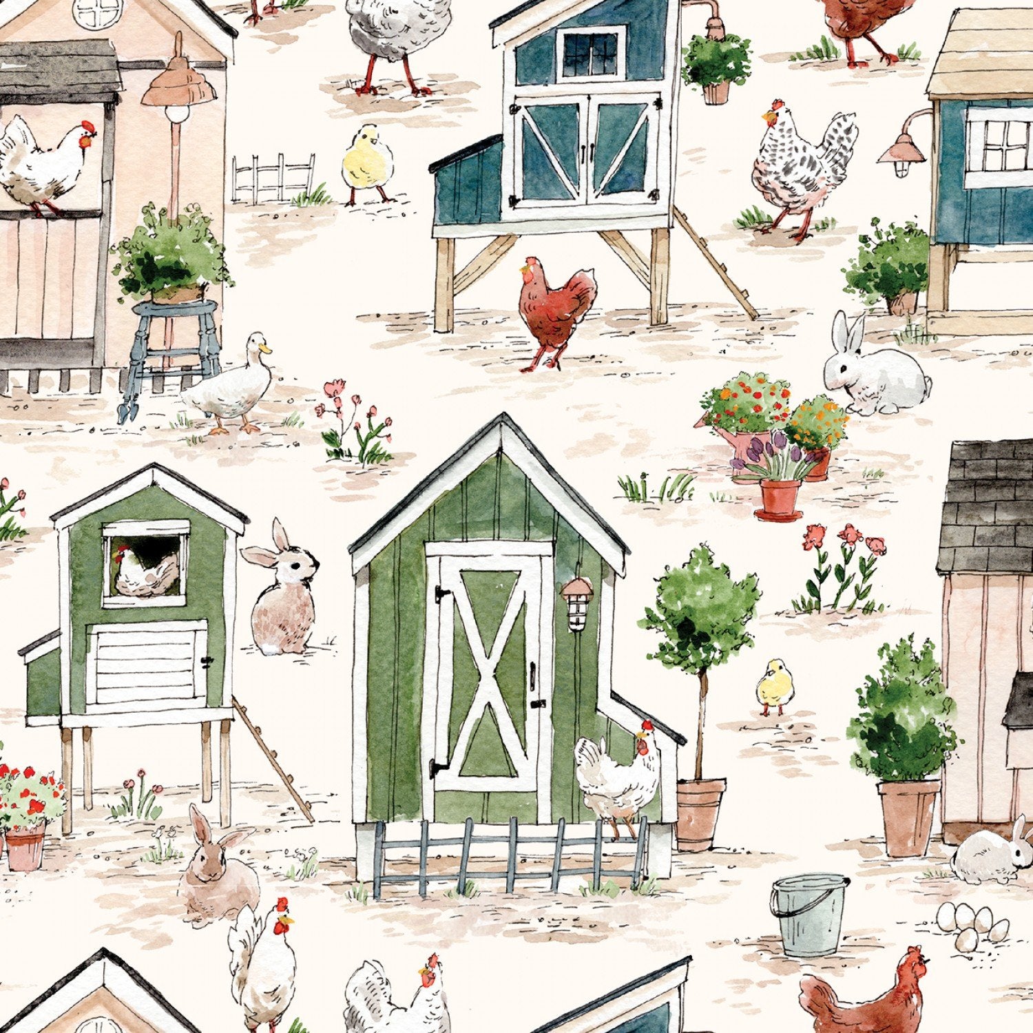 Cottontail Farm - Farm Day White by 3 Wishes Fabric