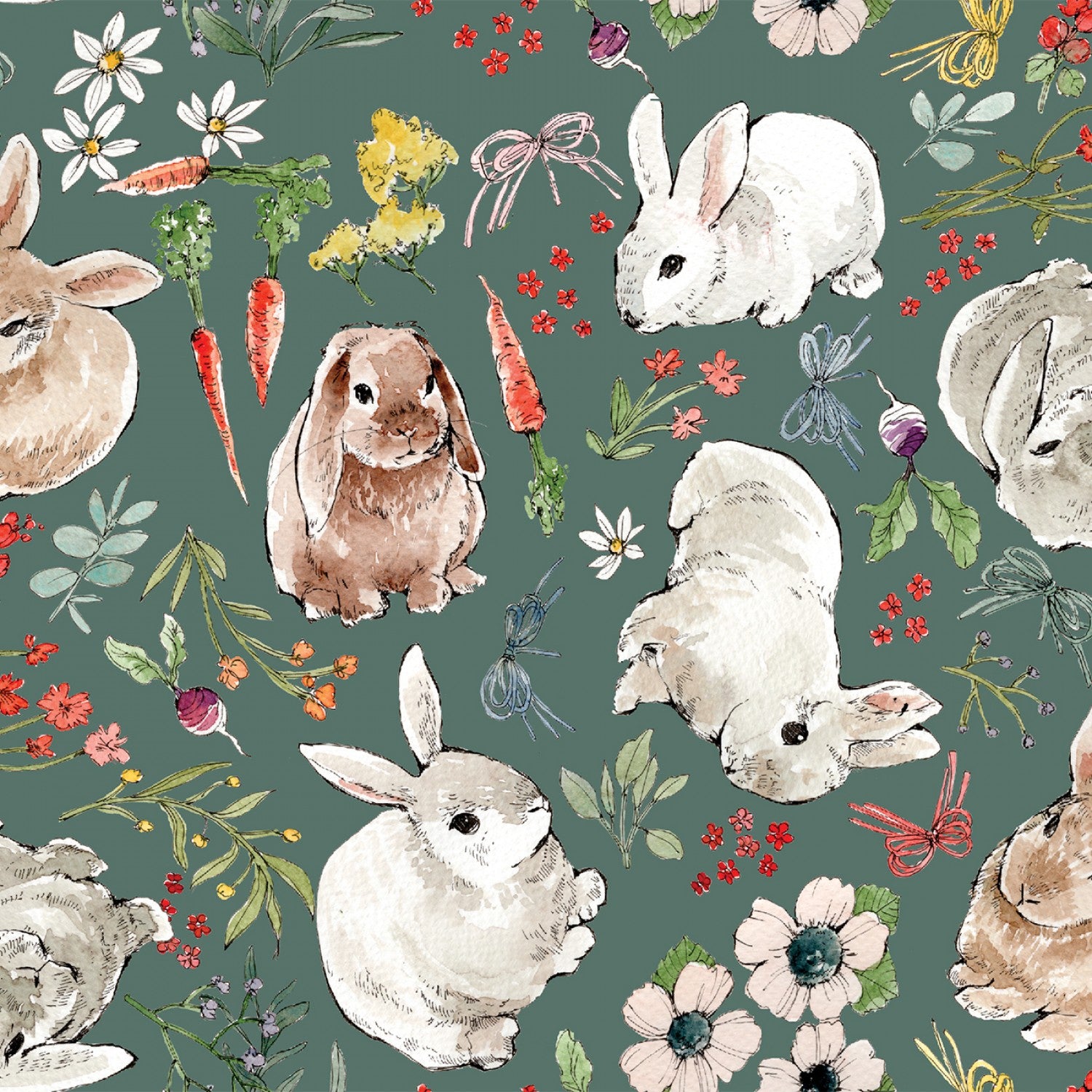 Cottontail Farm - Cottontail Toss Green by 3 Wishes Fabric