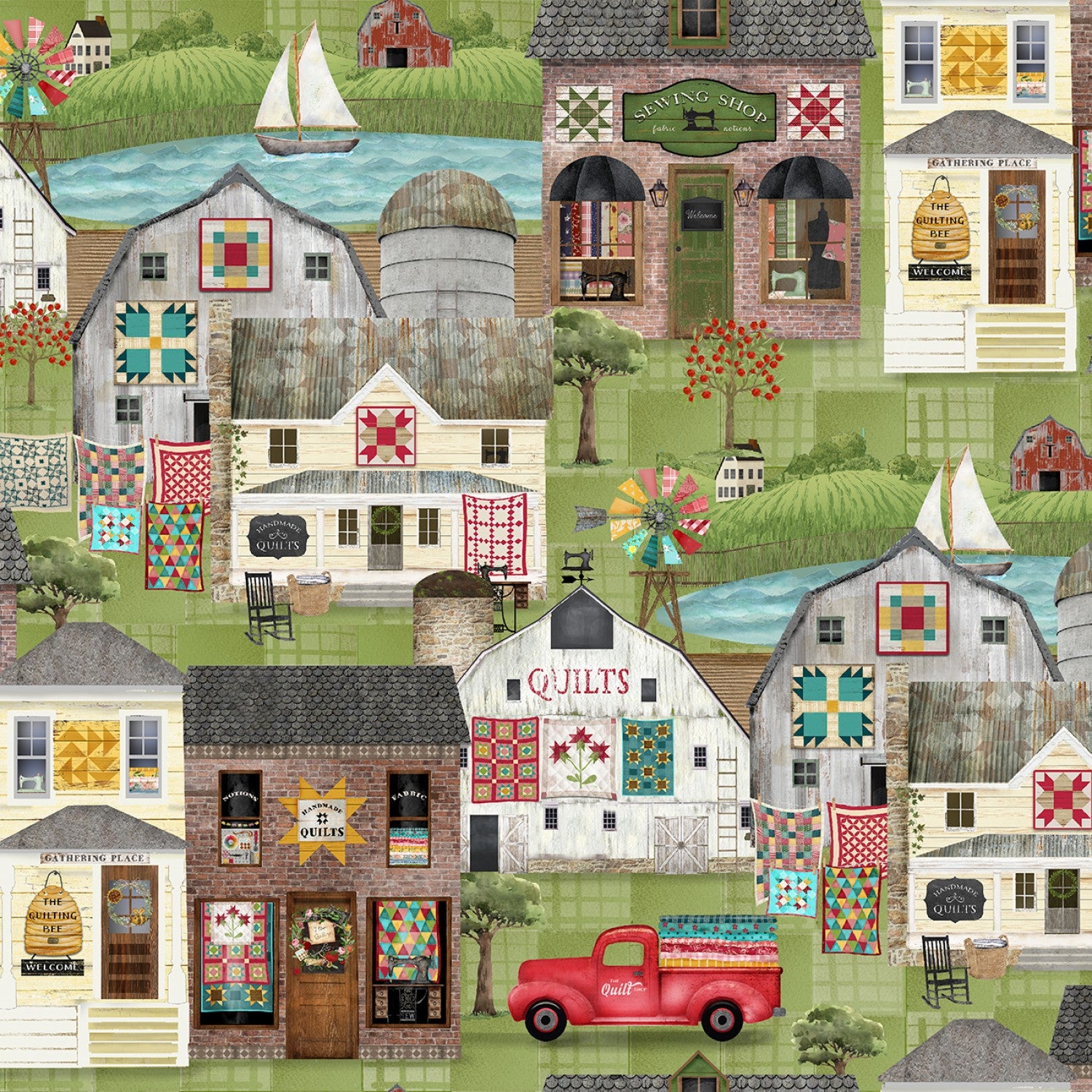 Shop Hop - Around the Town Green by Beth Albert for 3 Wishes