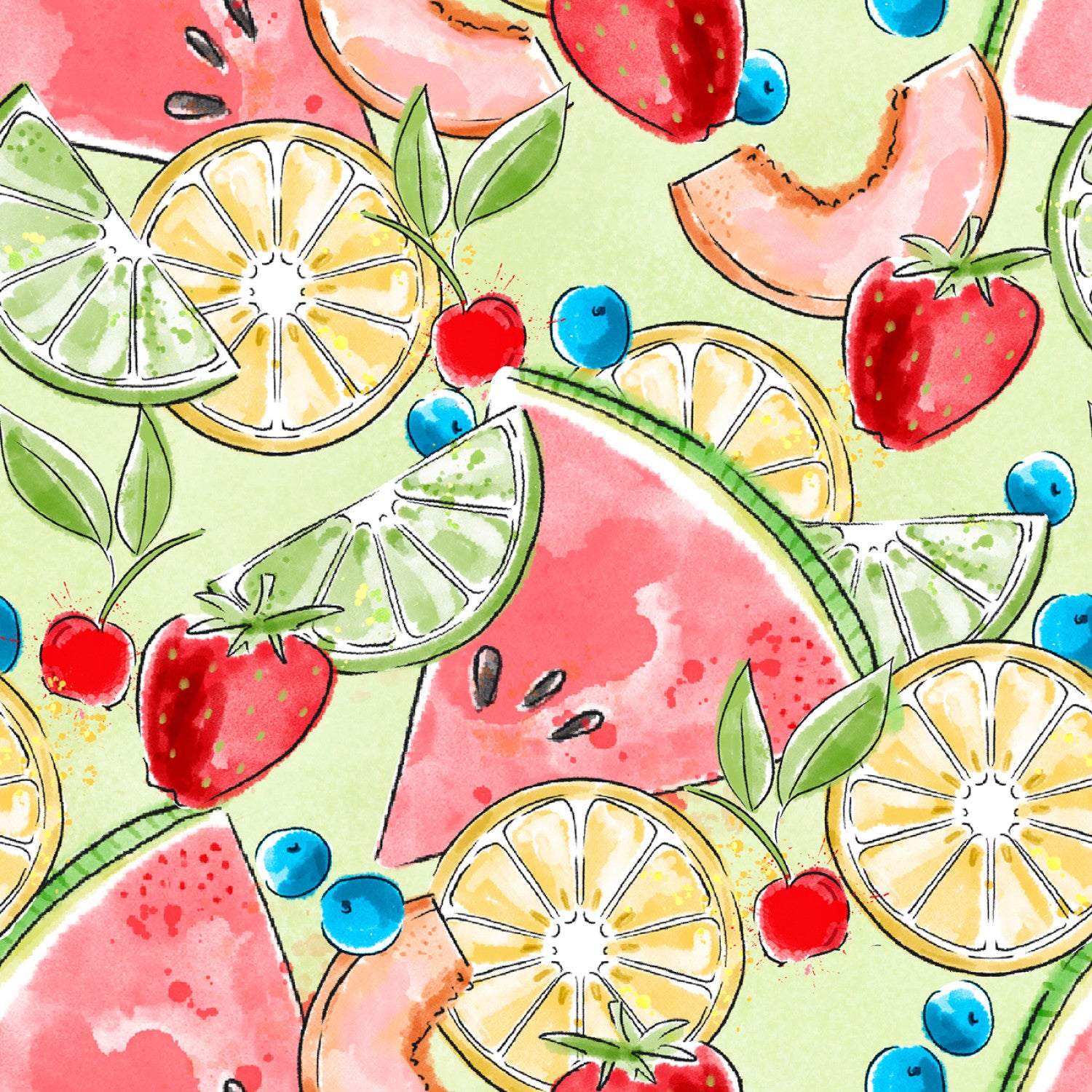 Sweet Summertime | Tossed Fruit Green by Duncan MacDougal for 3 Wishes | 22956-GRN