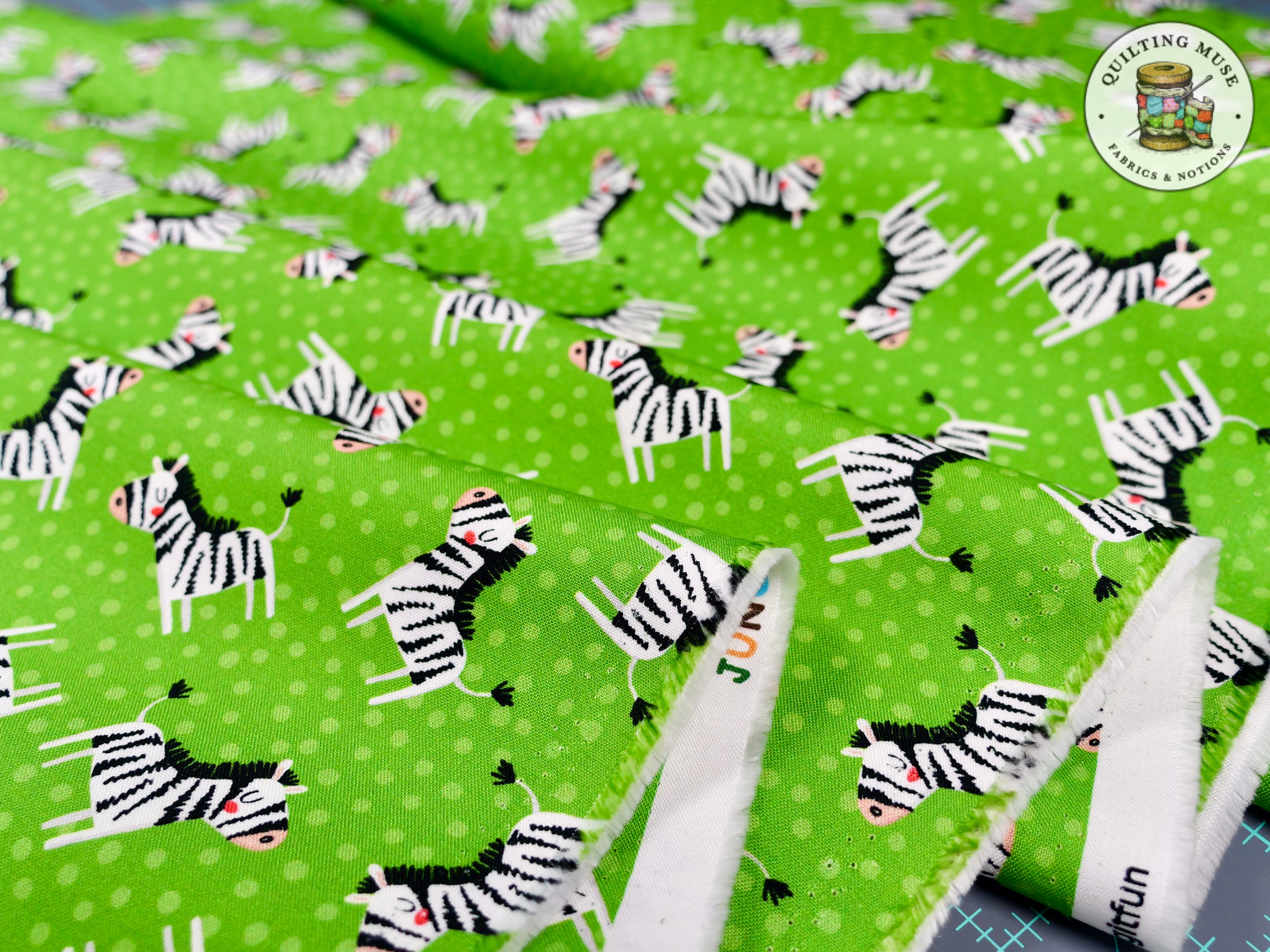 Jungle Explorers | Zingy Zebras Green by Michael Miller Fabrics