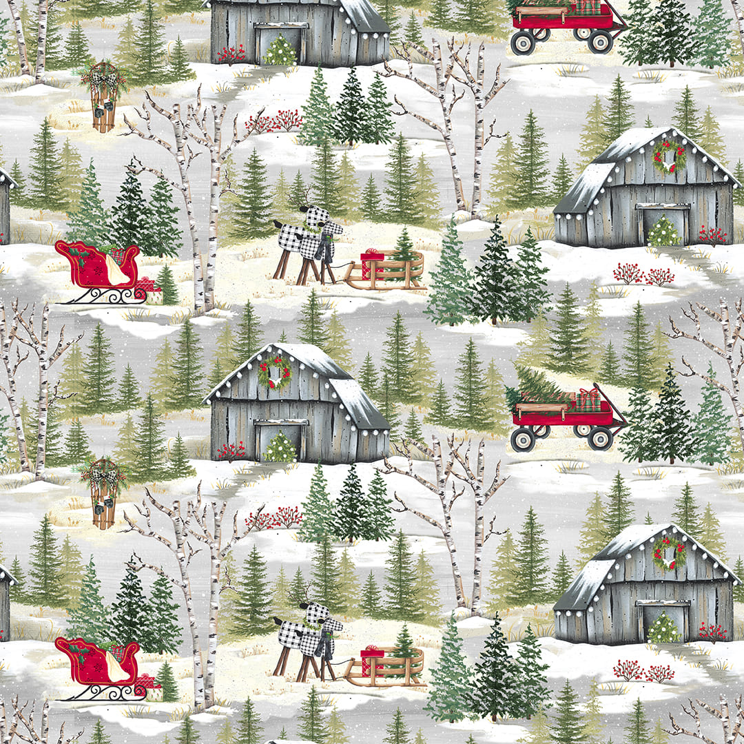 It's Christmas Time | Gray Winter Scenic by Lisa Kennedy for Blank Quilting | 3471-90