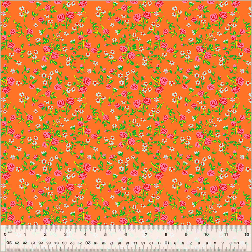 Heather Ross by Hand | Mousy Floral - Tangerine by Heather Ross for Windham | 54255D-7