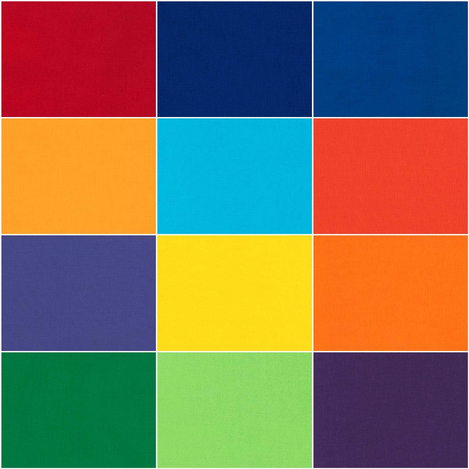 Kona Cotton Solids | Bright Rainbow Fat Quarter Bundle | 12pcs