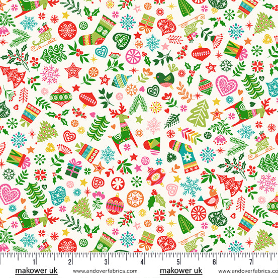 Christmas Brights | White Ornaments by Makower UK for Andover Fabrics | MU-021-W