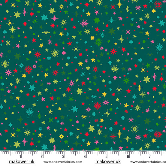 Christmas Brights | Teal Starlight by Makower UK for Andover Fabrics | MU-022-T