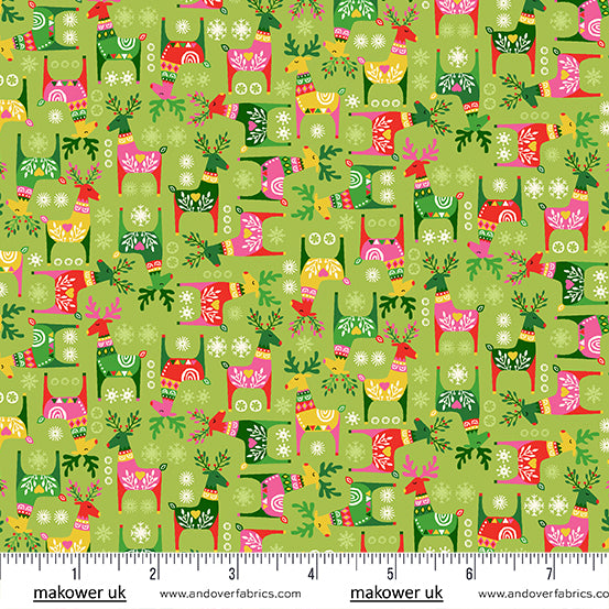 Christmas Brights | Green Rudolph by Makower UK for Andover Fabrics | MU-023-G