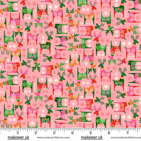 Christmas Brights | Pink Rudolph by Makower UK for Andover Fabrics | MU-023-P