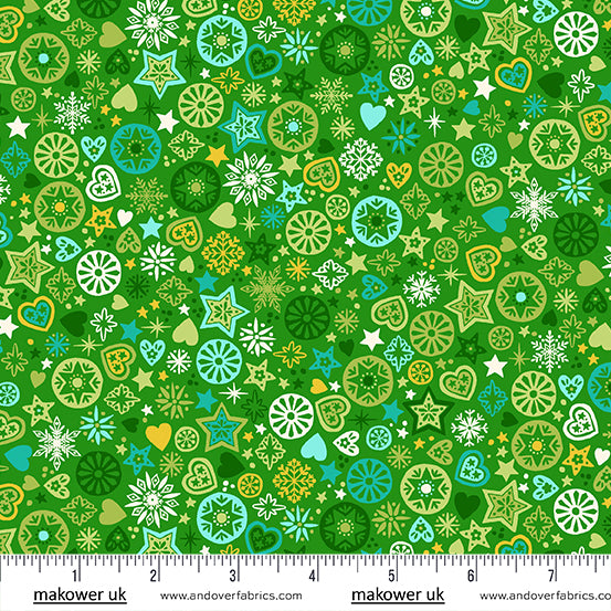 Christmas Brights | Green Merry Motifs by Makower UK for Andover Fabrics | MU-024-G