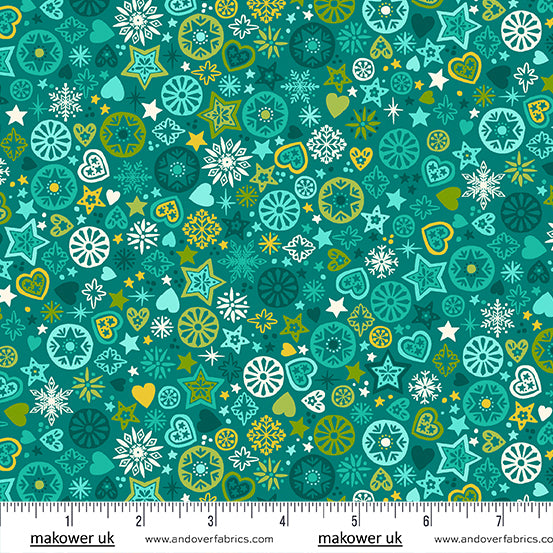 Christmas Brights | Teal Merry Motifs by Makower UK for Andover Fabrics | MU-024-T